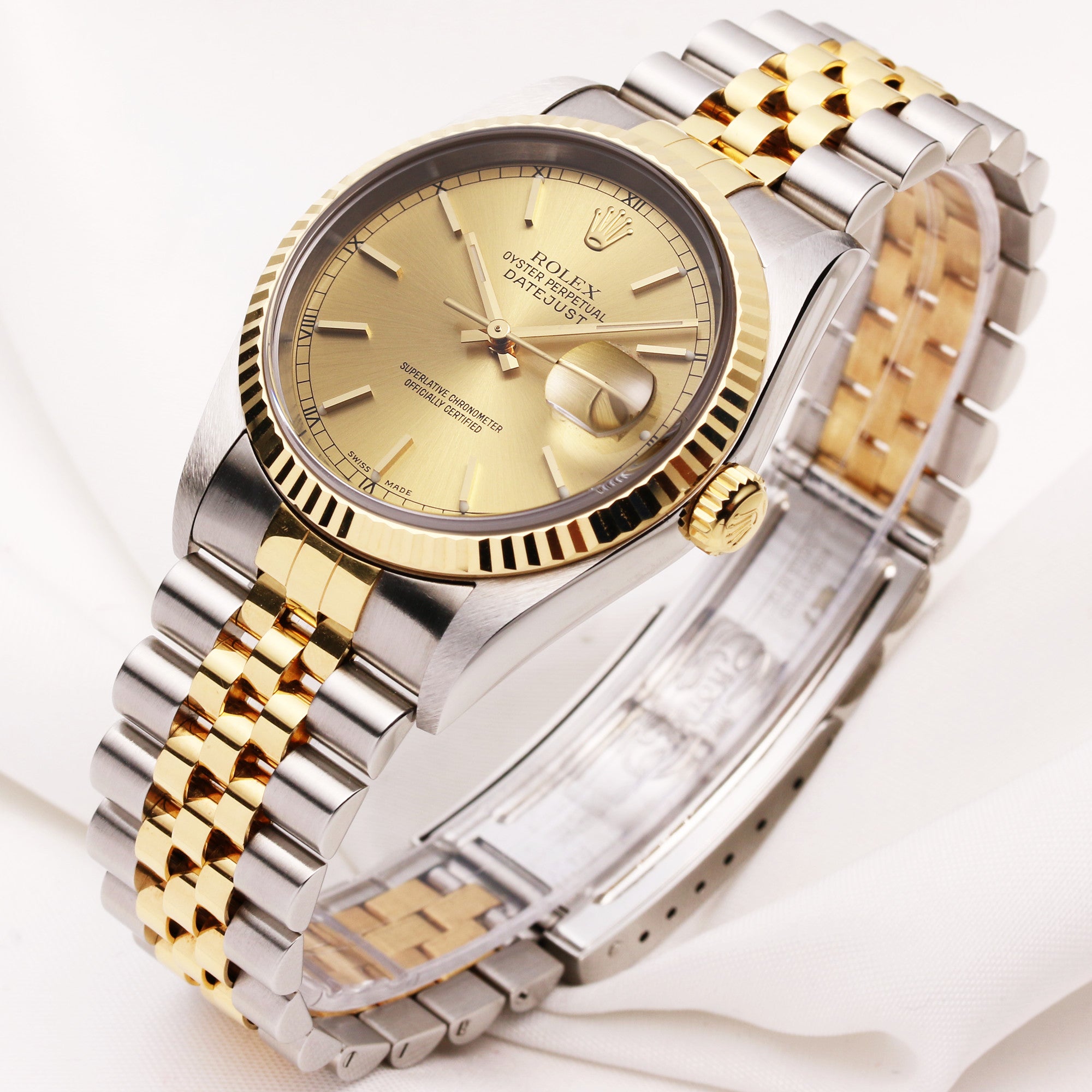 Full Set Rolex DateJust 16233 Steel & Gold Champagne Dial Jubilee Bracelet Second Hand Watch Collectors 3