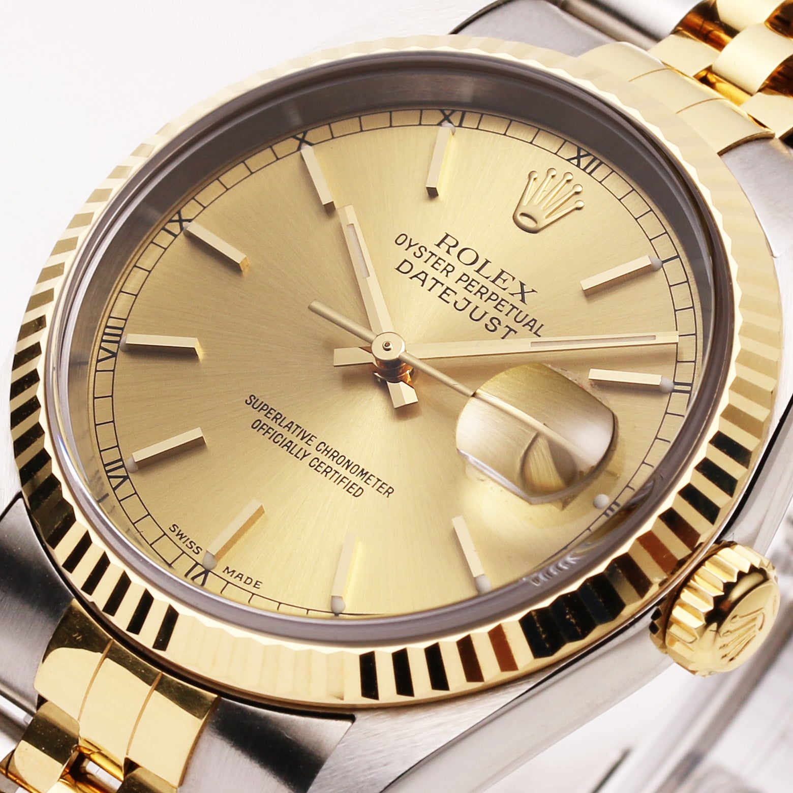 Full Set Rolex DateJust 16233 Steel & Gold Champagne Dial Jubilee Bracelet Second Hand Watch Collectors 4