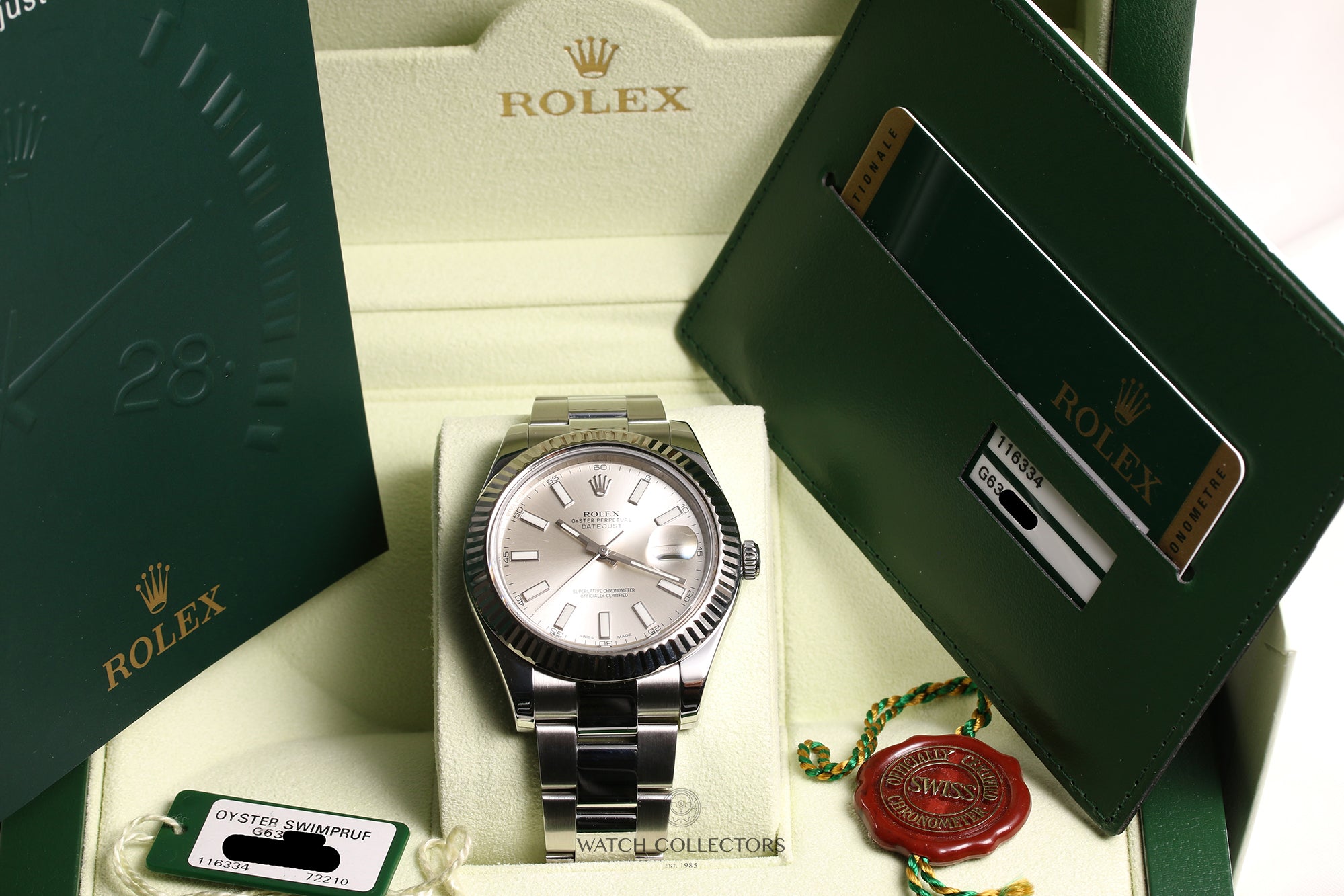 Full-Set-Rolex-DateJust-II-116334-Stainless-Steel-18K-White-Gold-Bezel-Second-Hand-Watch-Collectors-9