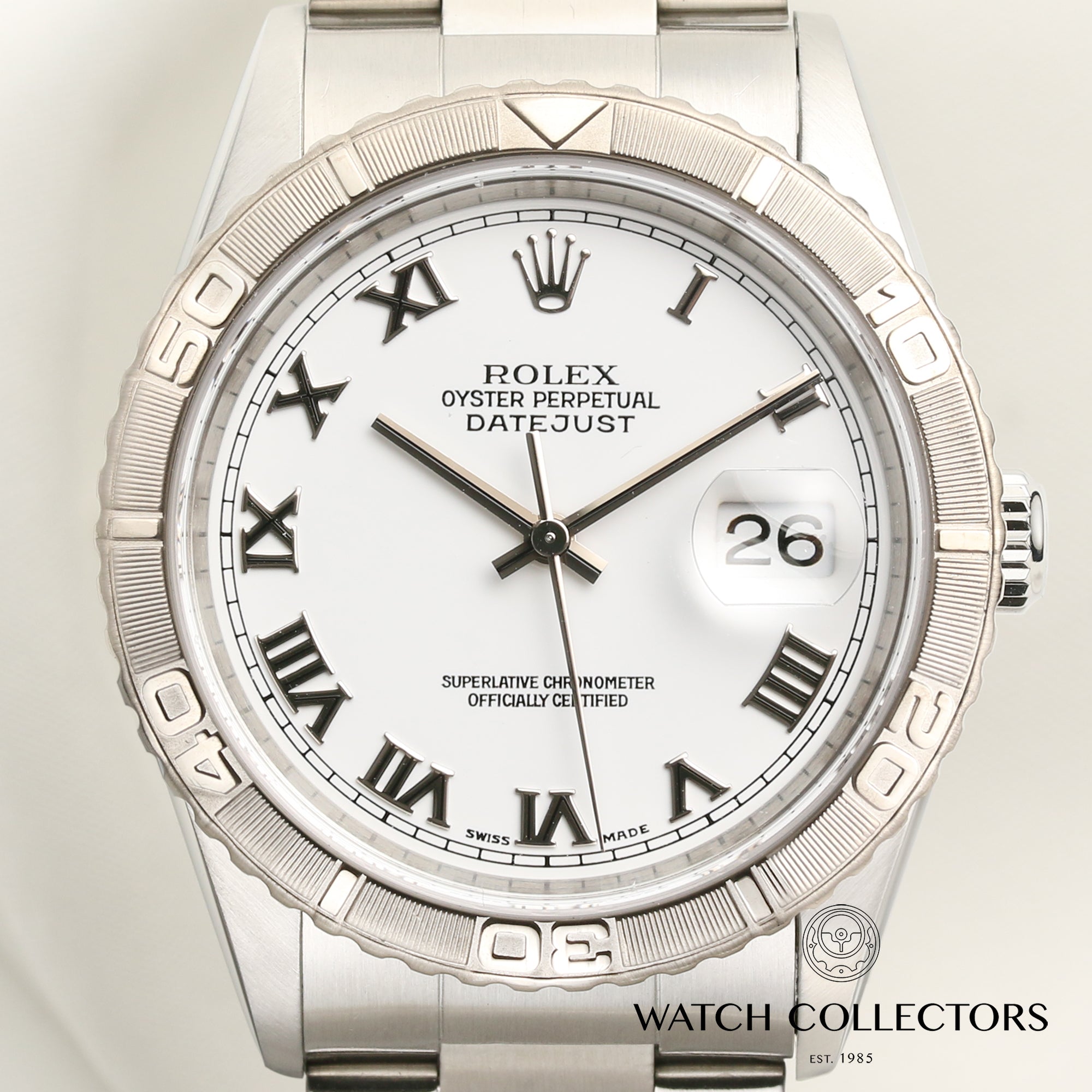 Full-Set Rolex DateJust Turn-O-Graph Stainless Steel & 18K White Gold Bezel 16264 Second Hand Watch Collectors 2