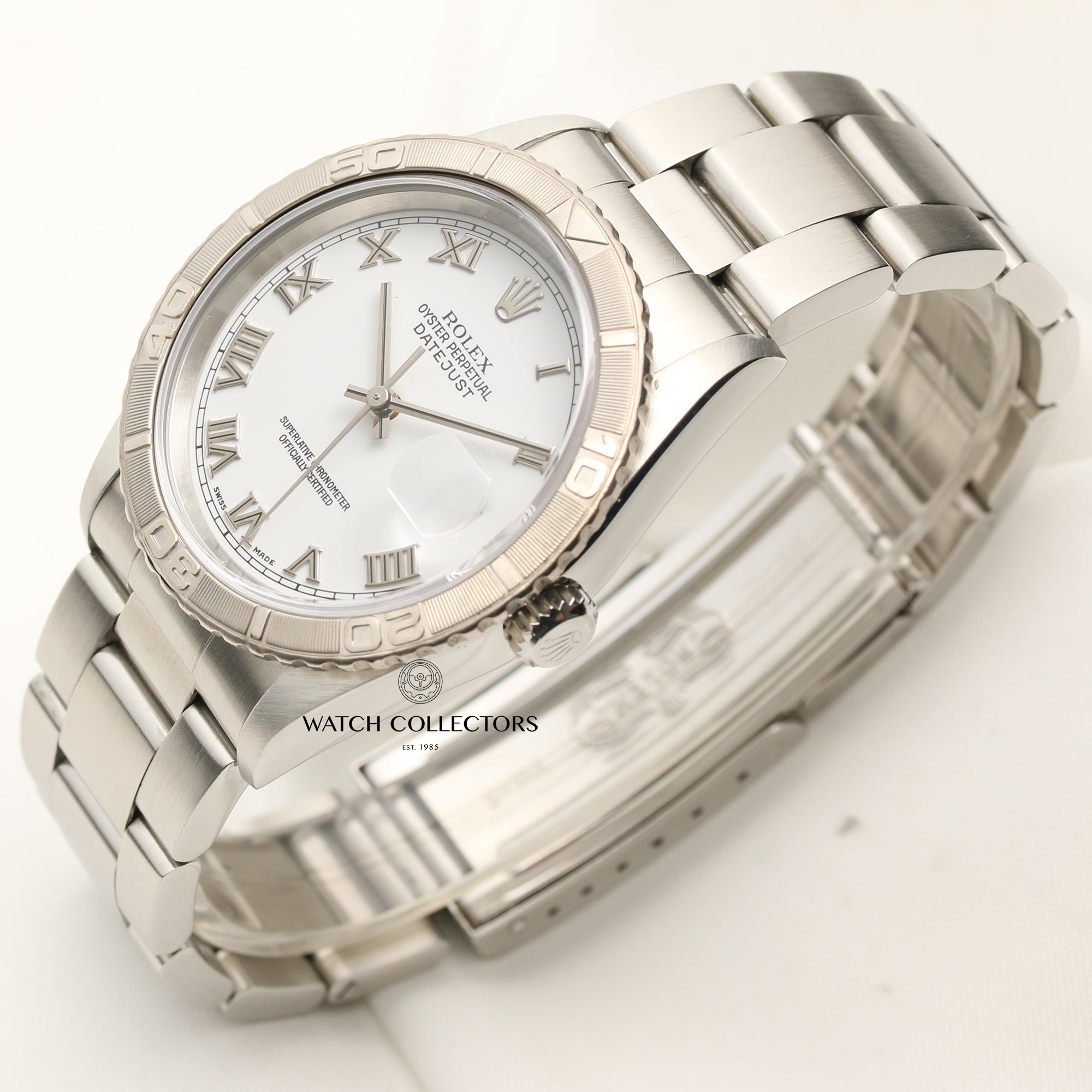 Full-Set Rolex DateJust Turn-O-Graph Stainless Steel & 18K White Gold Bezel 16264 Second Hand Watch Collectors 3