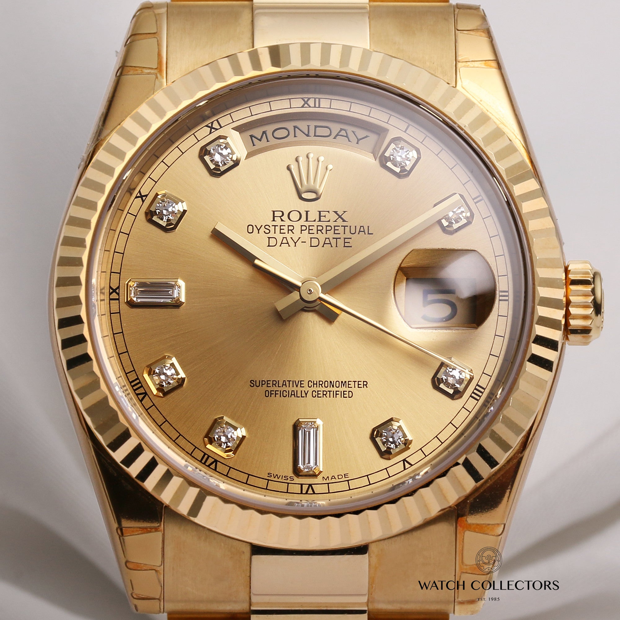 Full-Set-Rolex-Day-Date-118238-Champagne-Diamond-18K-Yellow-Gold-Second-Hand-Watch-Collectors-2-1