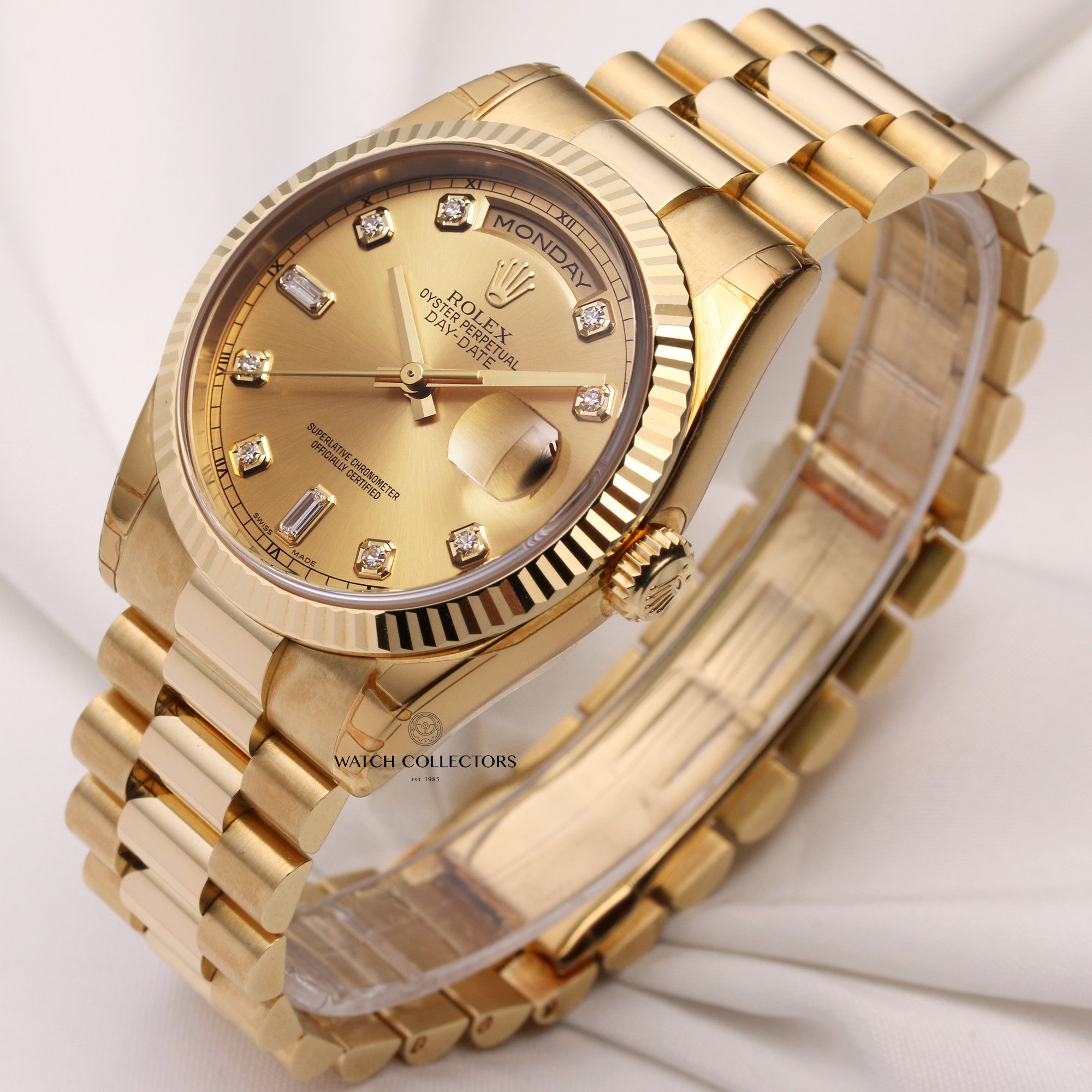 Full-Set-Rolex-Day-Date-118238-Champagne-Diamond-18K-Yellow-Gold-Second-Hand-Watch-Collectors-3-1