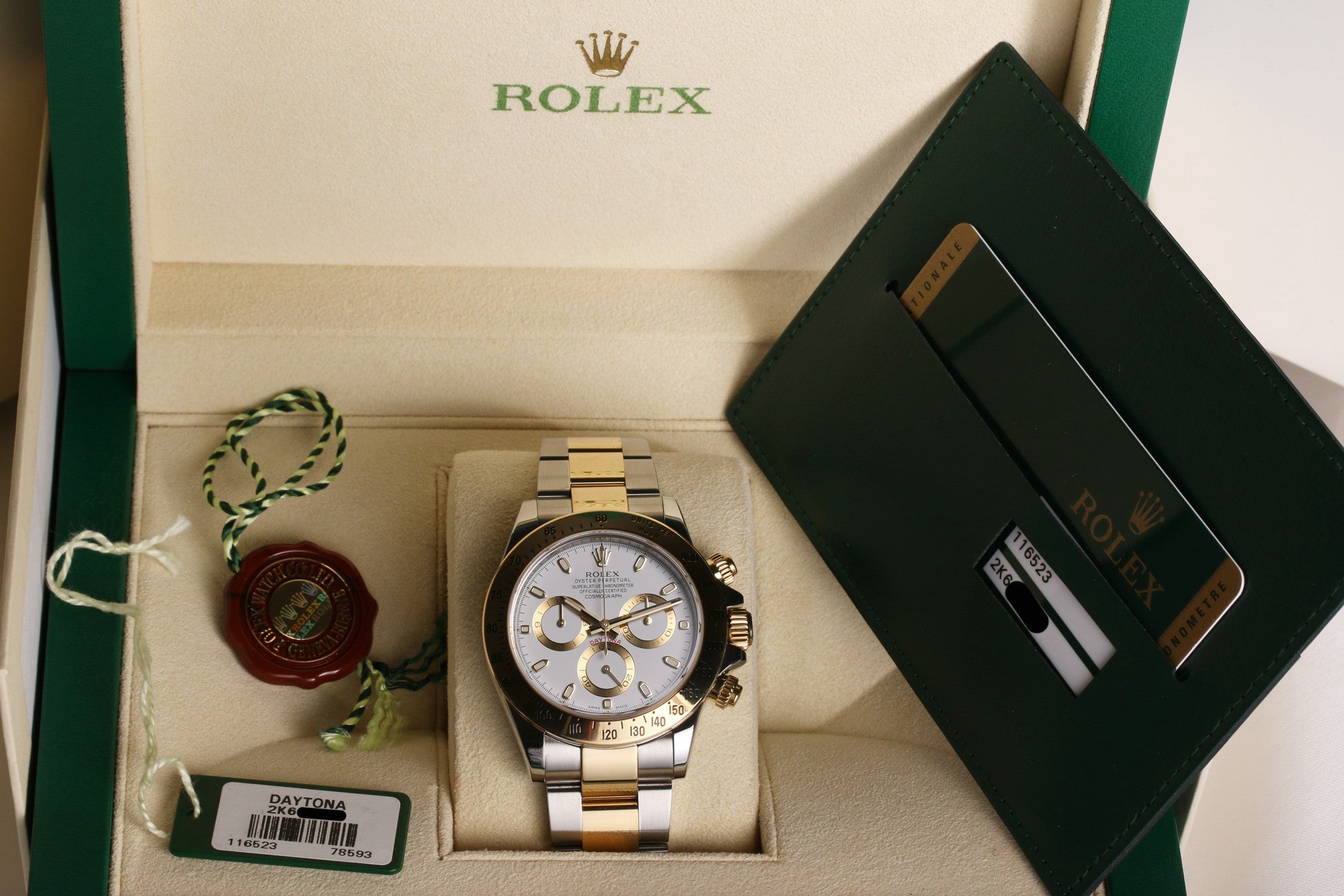 Full Set Rolex Daytona 116523 Steel & Gold White Dial Second Hand Watch Collectors 7