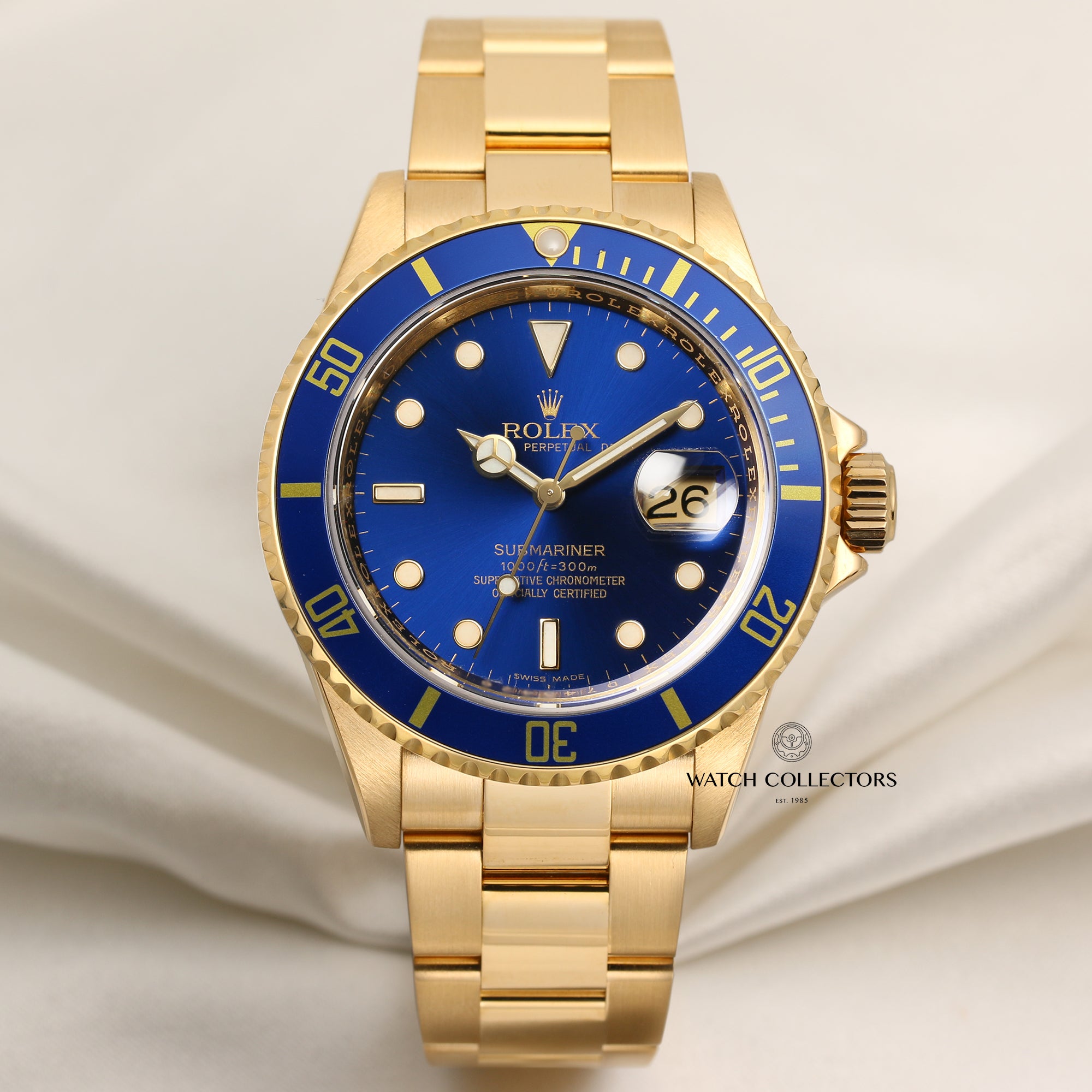 Full Set Rolex Submariner 16618 18K Yellow Gold Blue Second Hand Watch Collectors 1