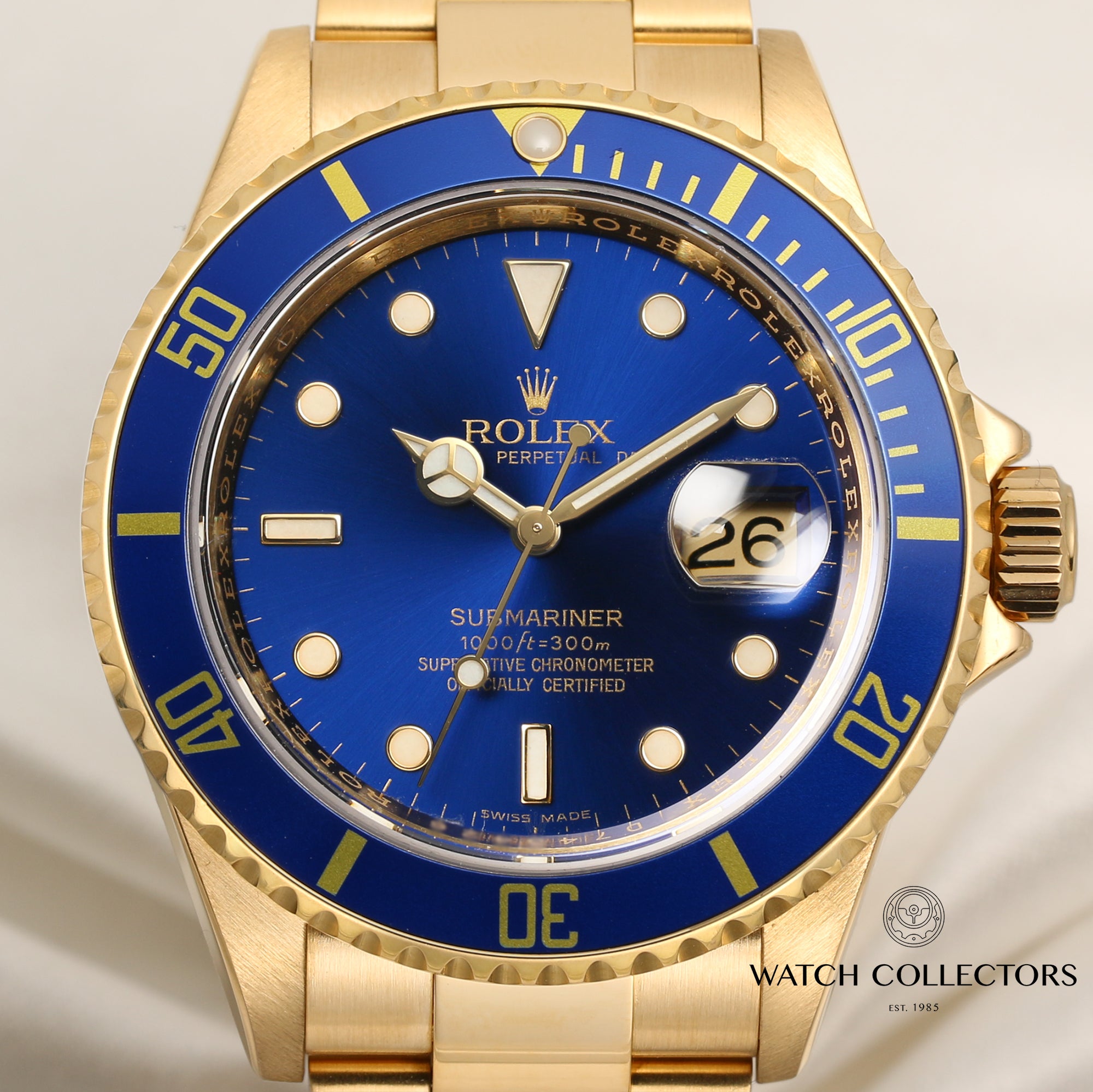 Full Set Rolex Submariner 16618 18K Yellow Gold Blue Second Hand Watch Collectors 2