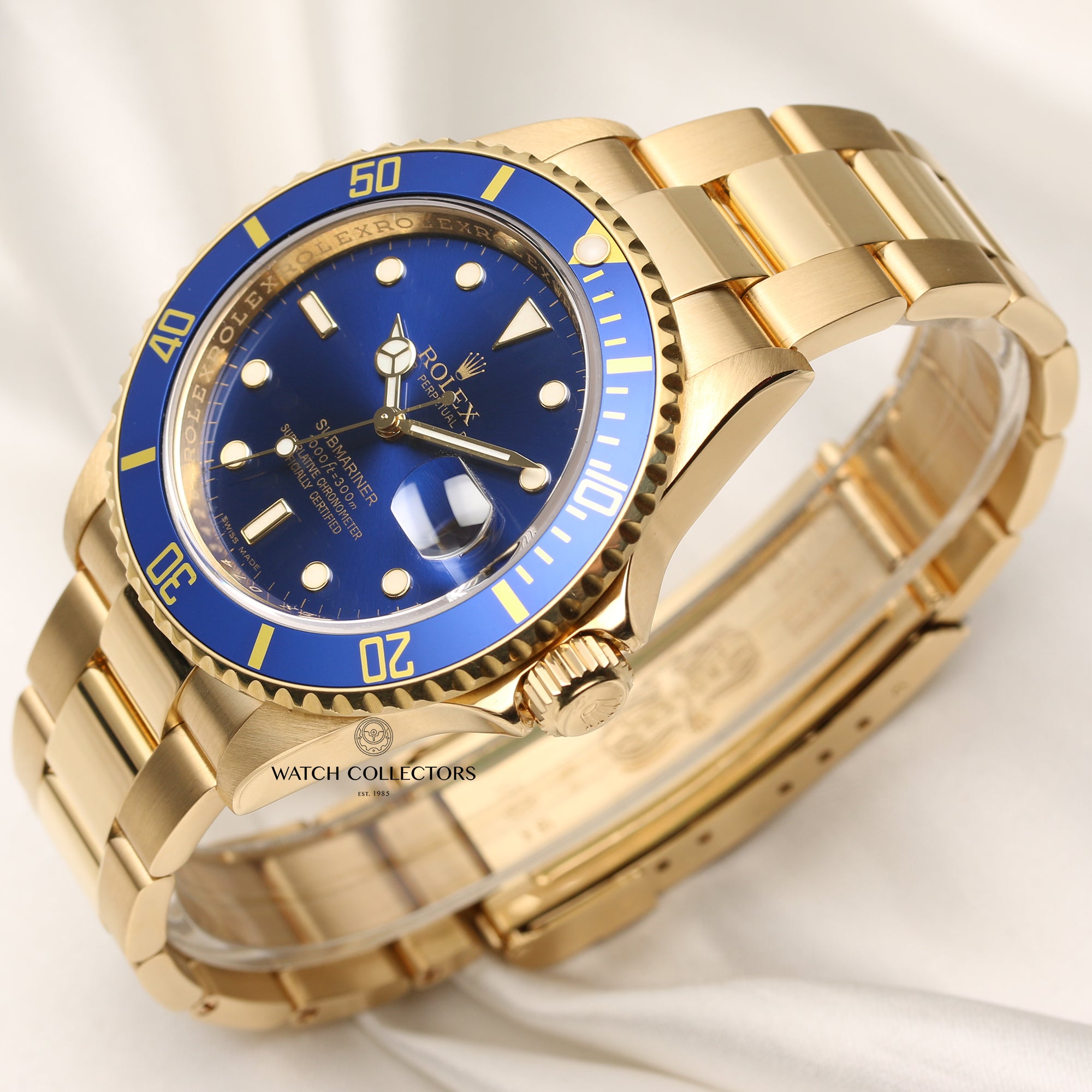 Full Set Rolex Submariner 16618 18K Yellow Gold Blue Second Hand Watch Collectors 3