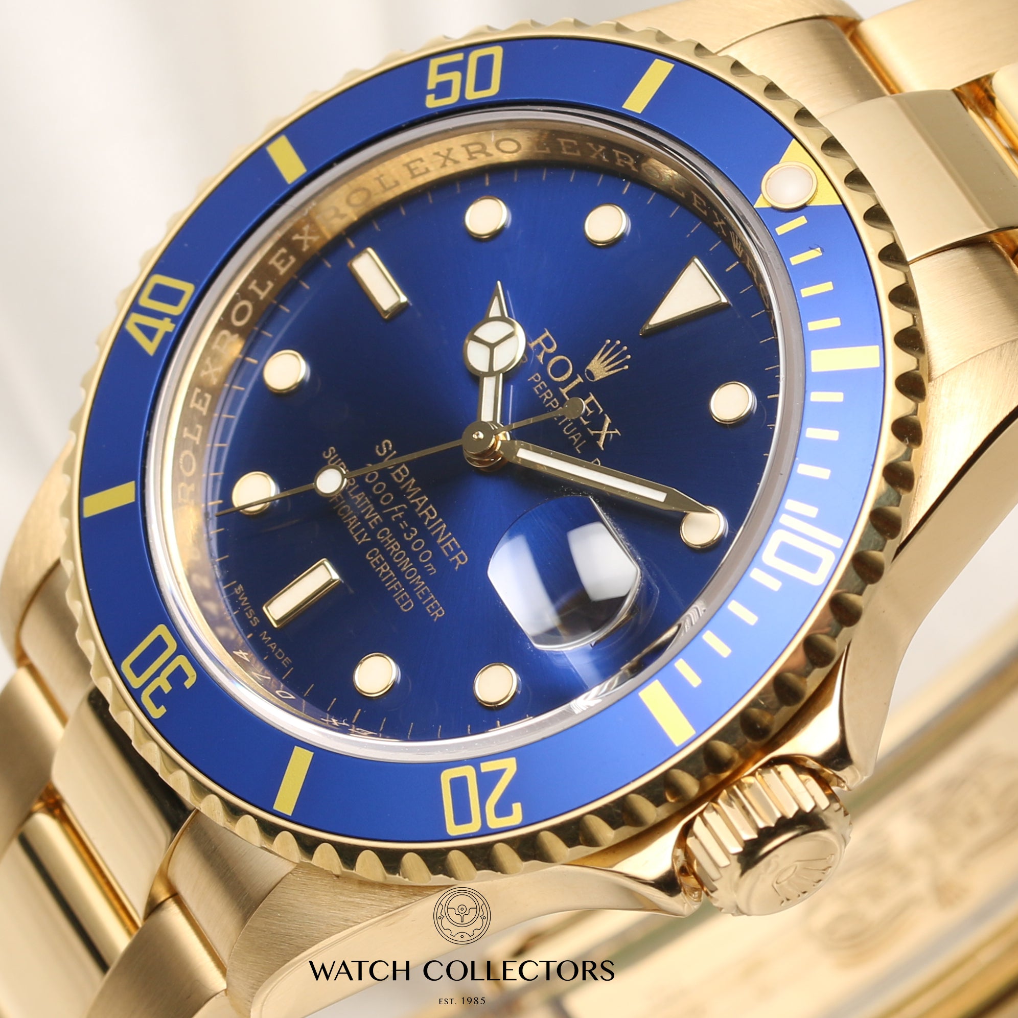Full Set Rolex Submariner 16618 18K Yellow Gold Blue Second Hand Watch Collectors 4