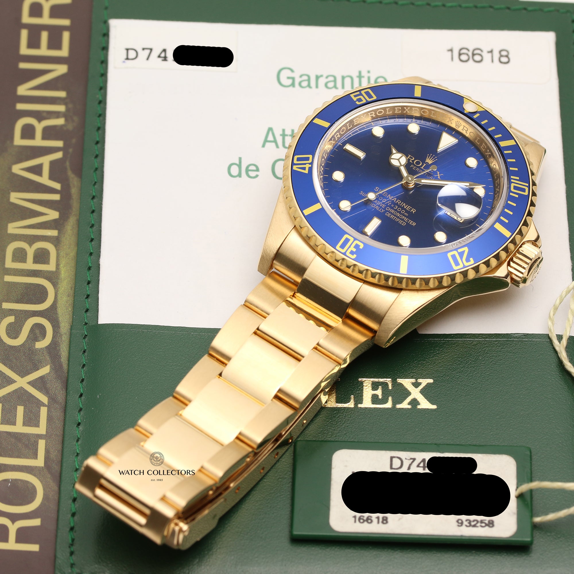Full Set Rolex Submariner 16618 18K Yellow Gold Blue Second Hand Watch Collectors 9