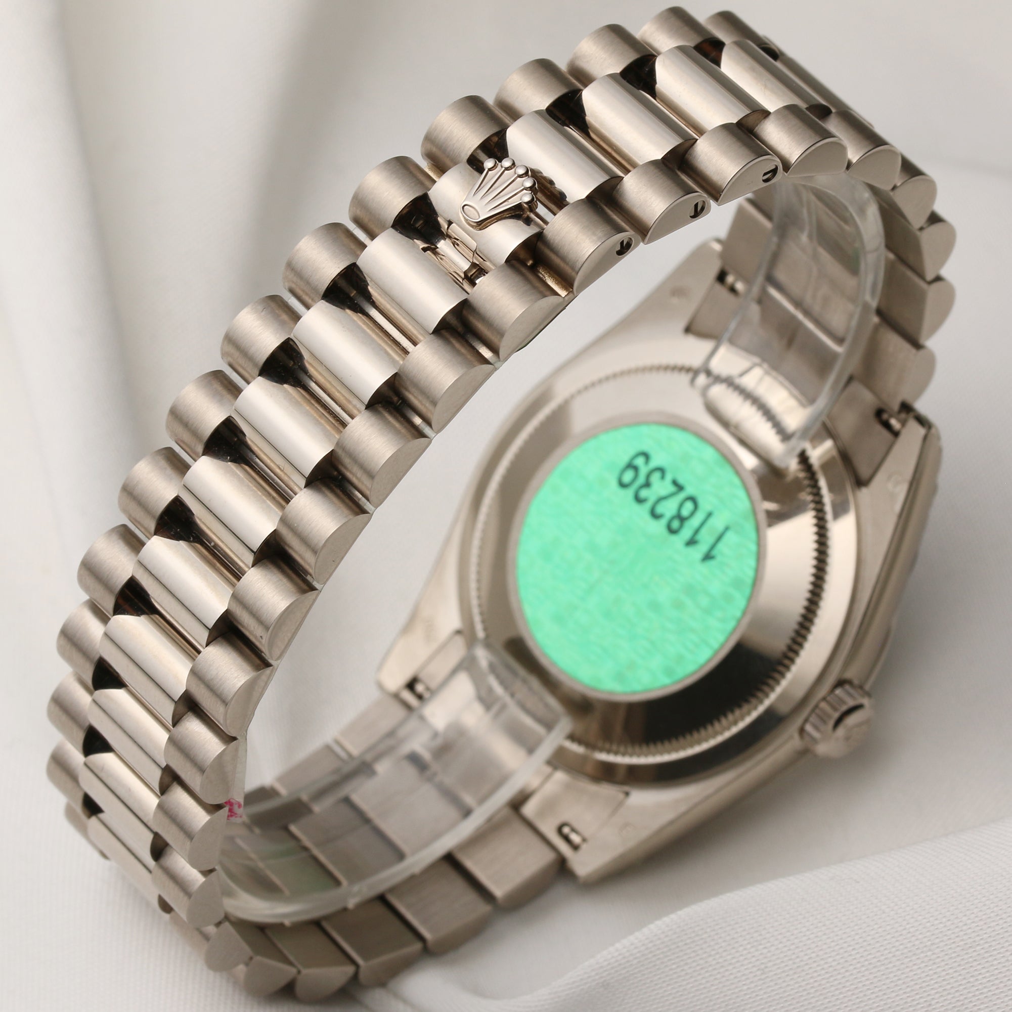 Full Set Unworn Rolex Day-Date 118239 Black Diamond Dial 18K White Gold Second Hand Watch Collectors 7