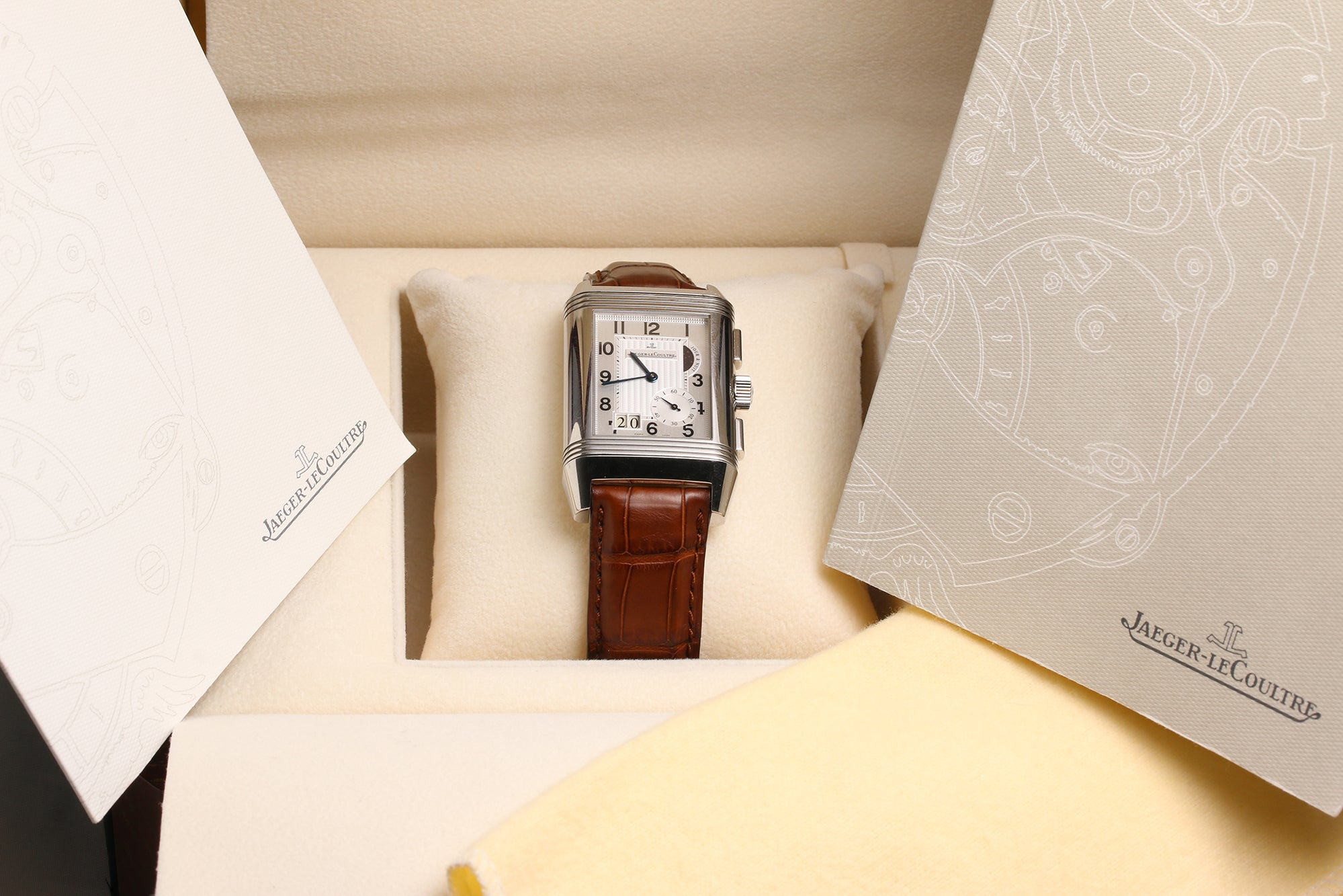 Full set Jaeger Le-Coultre Reverso Grande Date GMT 240.8.18 Q3028420 Stainless Steel Second Hand Watch Collectors 11