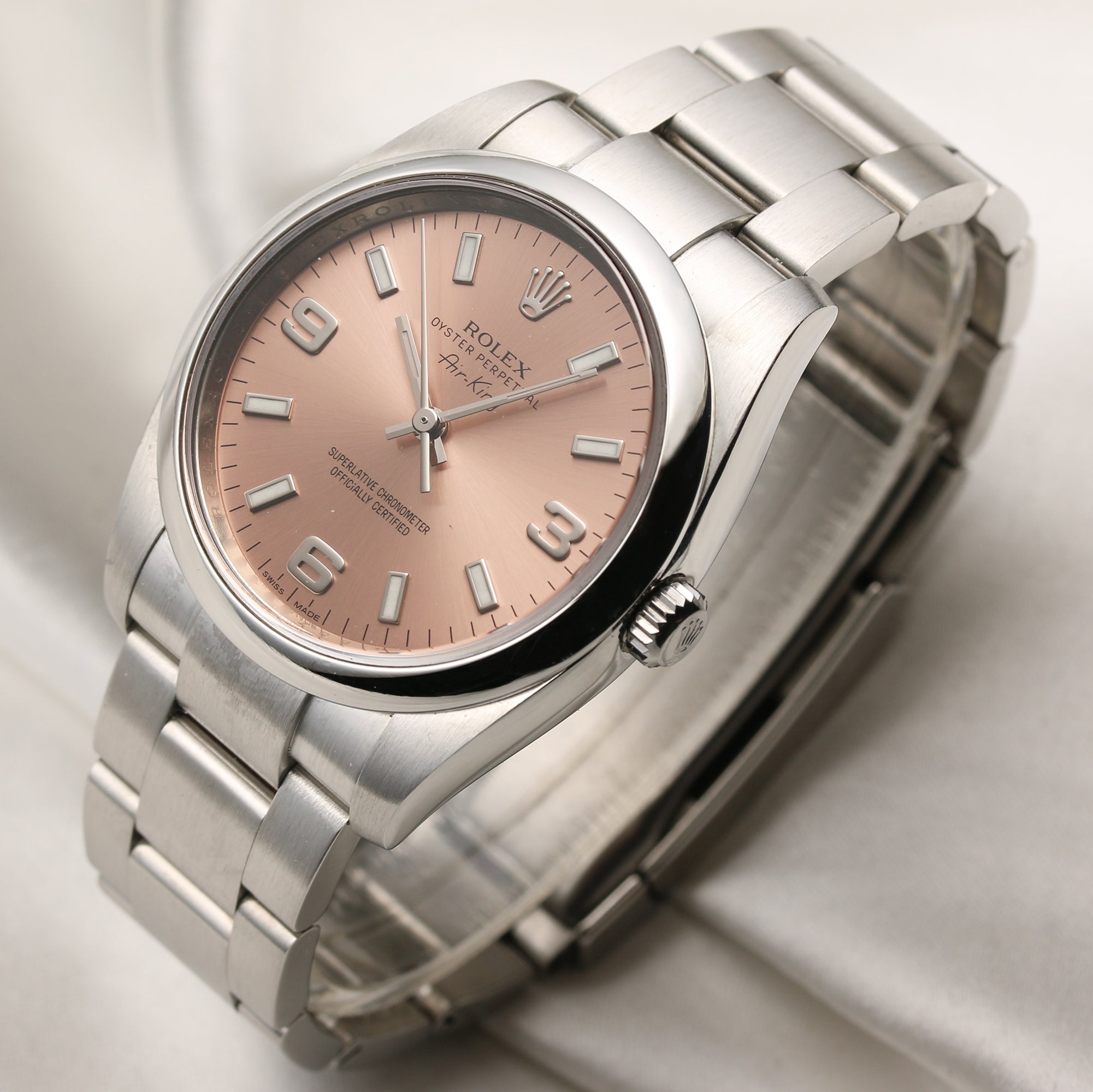 Fullset Rolex Air-King 114200 Pink Dial Stainless Steel Second Hand Watch Collectors 3