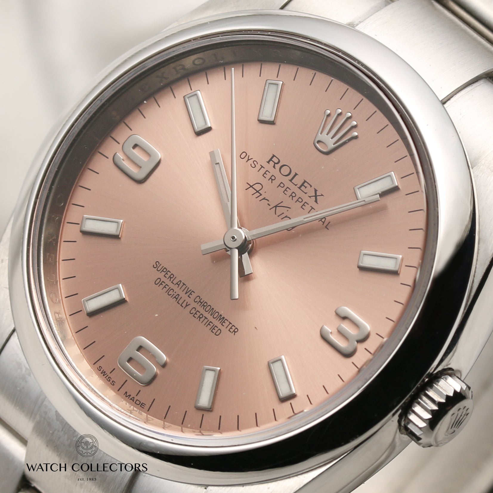 Fullset Rolex Air-King 114200 Pink Dial Stainless Steel Second Hand Watch Collectors 4