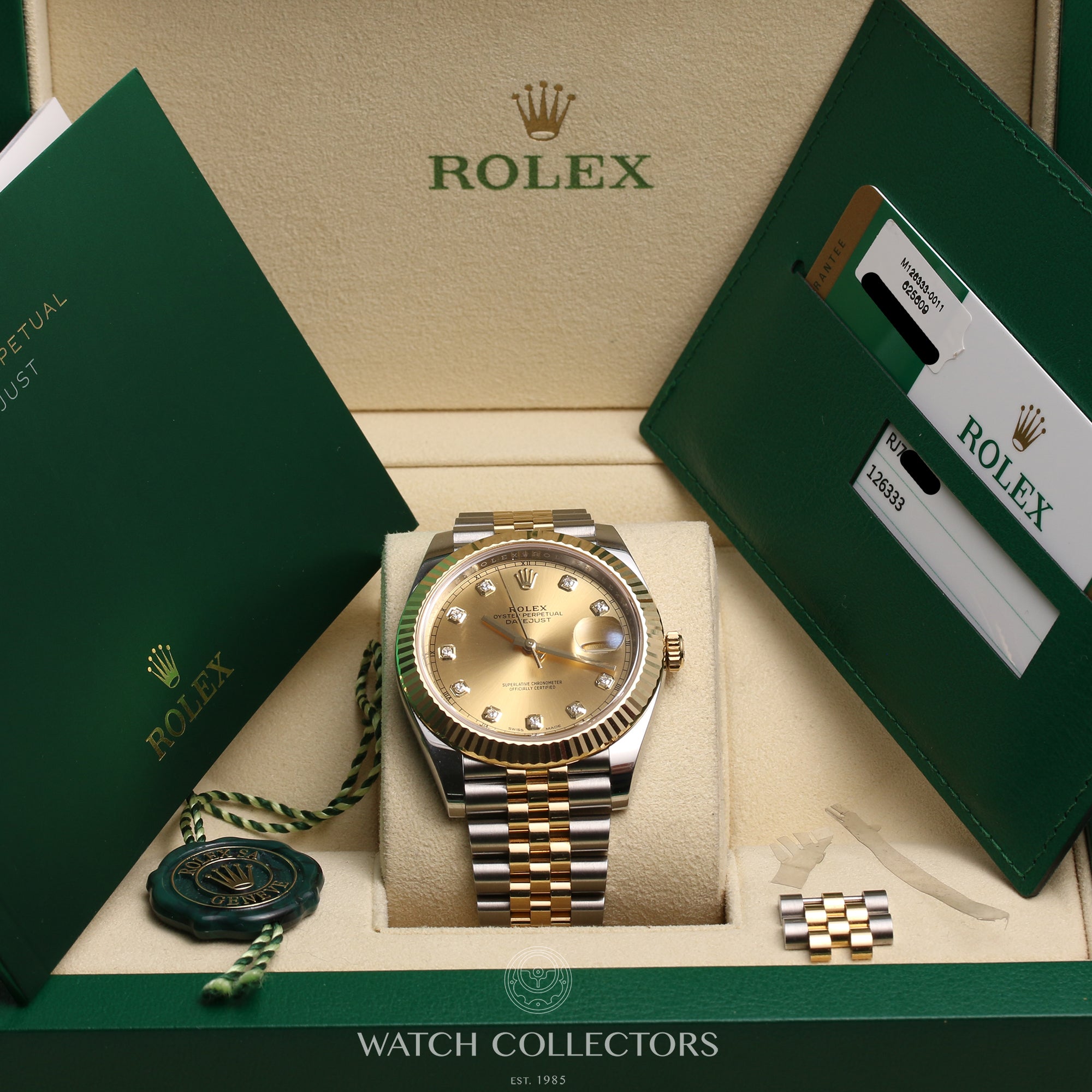 Fullset Rolex DateJust II 126333 Stainless Steel 18K White Gold Bezel Champagne Diamond Dial Second Hand Watch Collectors 10