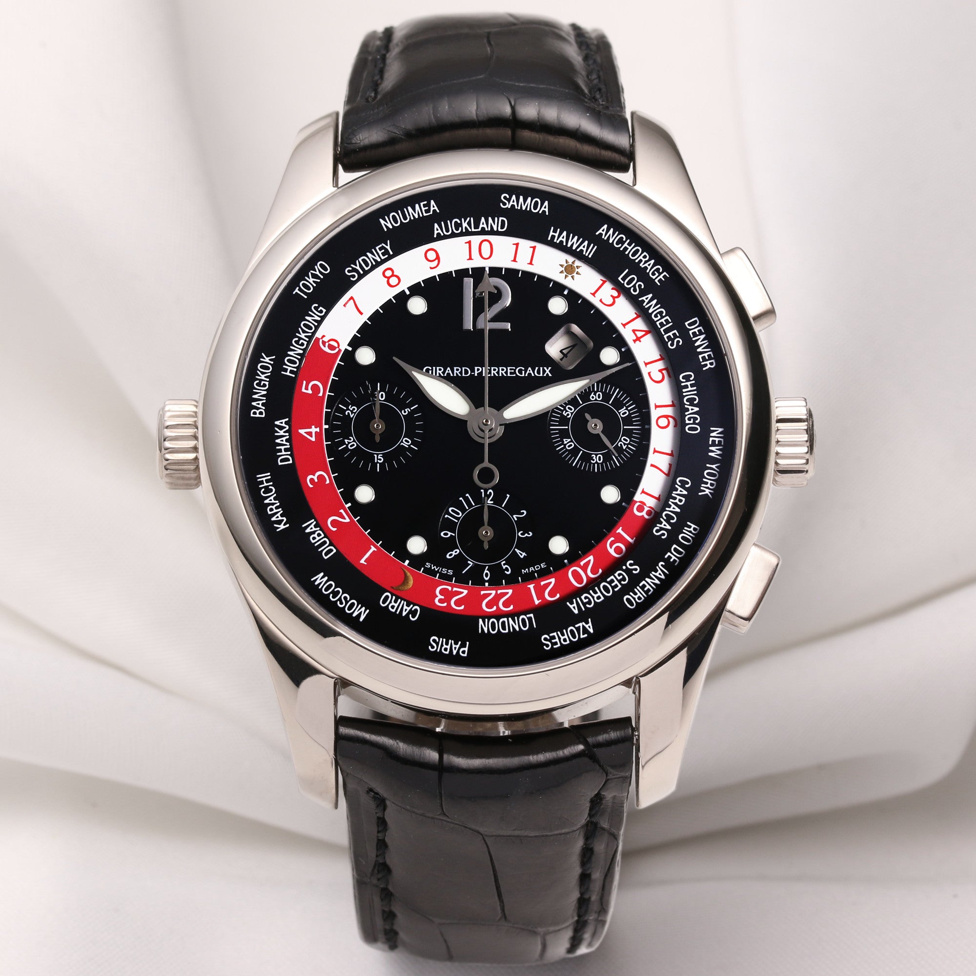 Girard-Perregaux World Time Chronograph 18K White Gold 4980 Second Hand Watch Collectors 1