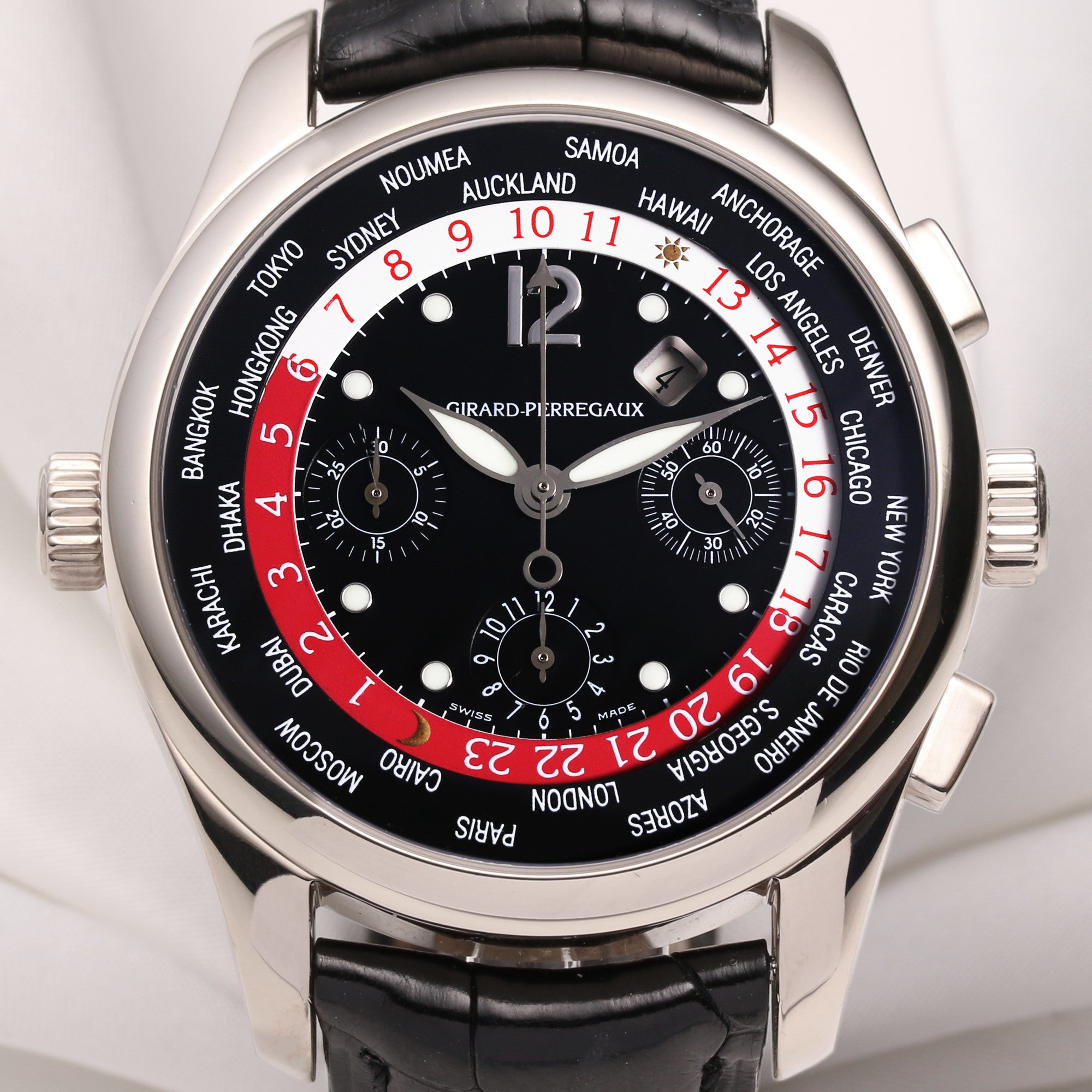 Girard-Perregaux World Time Chronograph 18K White Gold 4980 Second Hand Watch Collectors 2