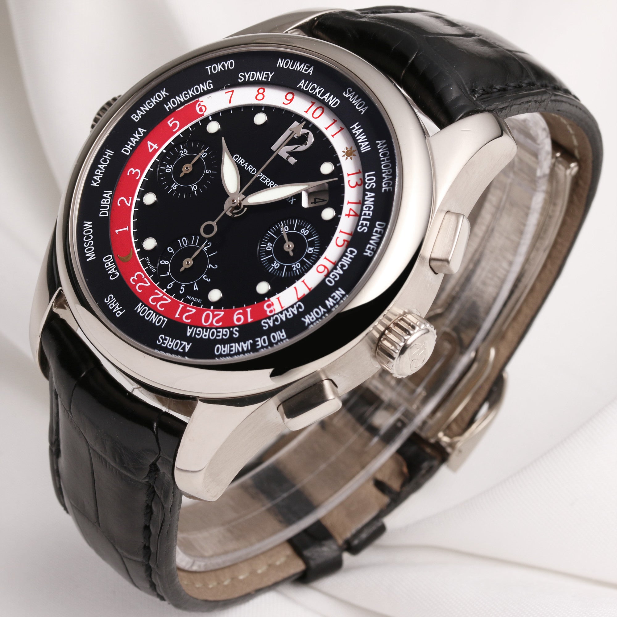 Girard-Perregaux World Time Chronograph 18K White Gold 4980 Second Hand Watch Collectors 3