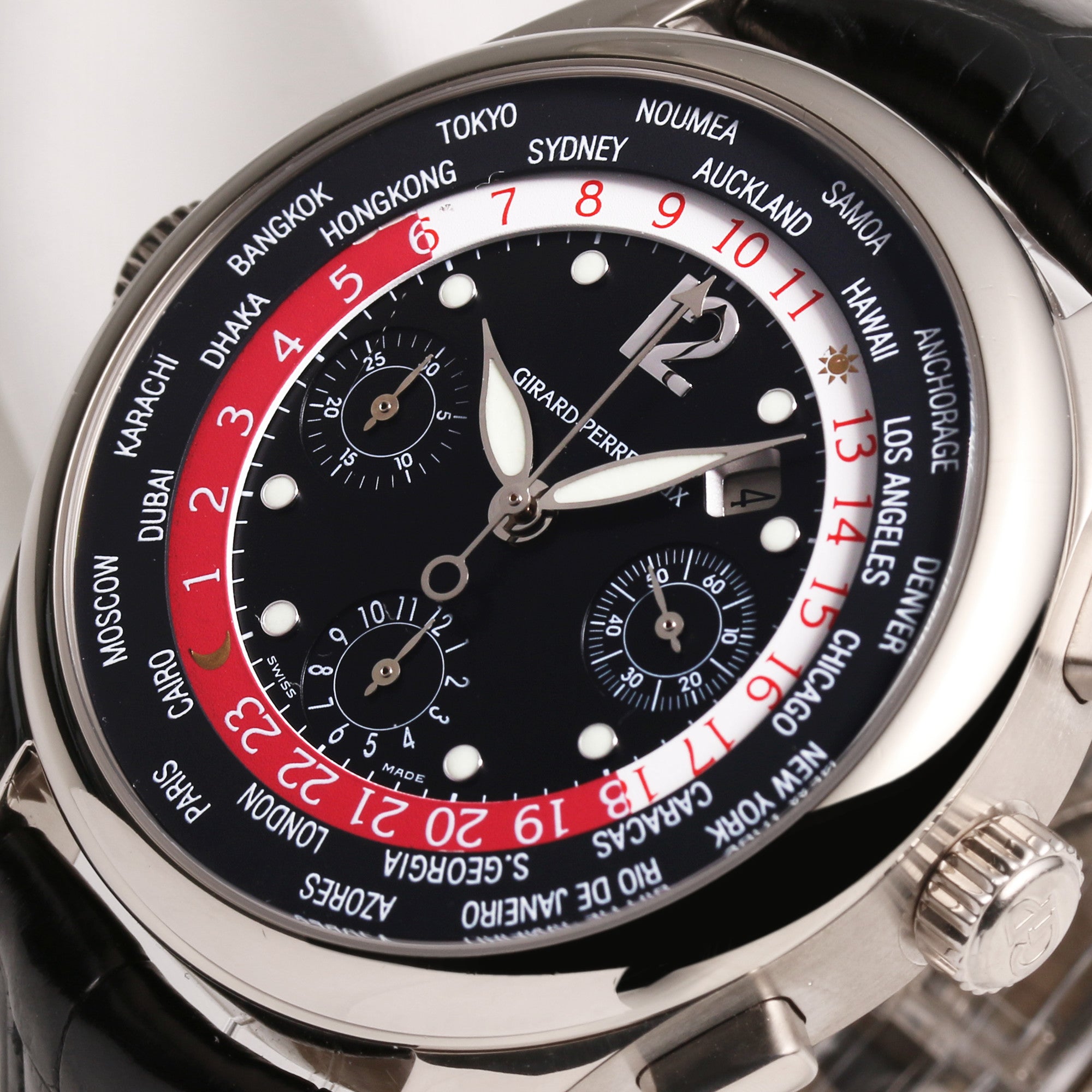 Girard-Perregaux World Time Chronograph 18K White Gold 4980 Second Hand Watch Collectors 4