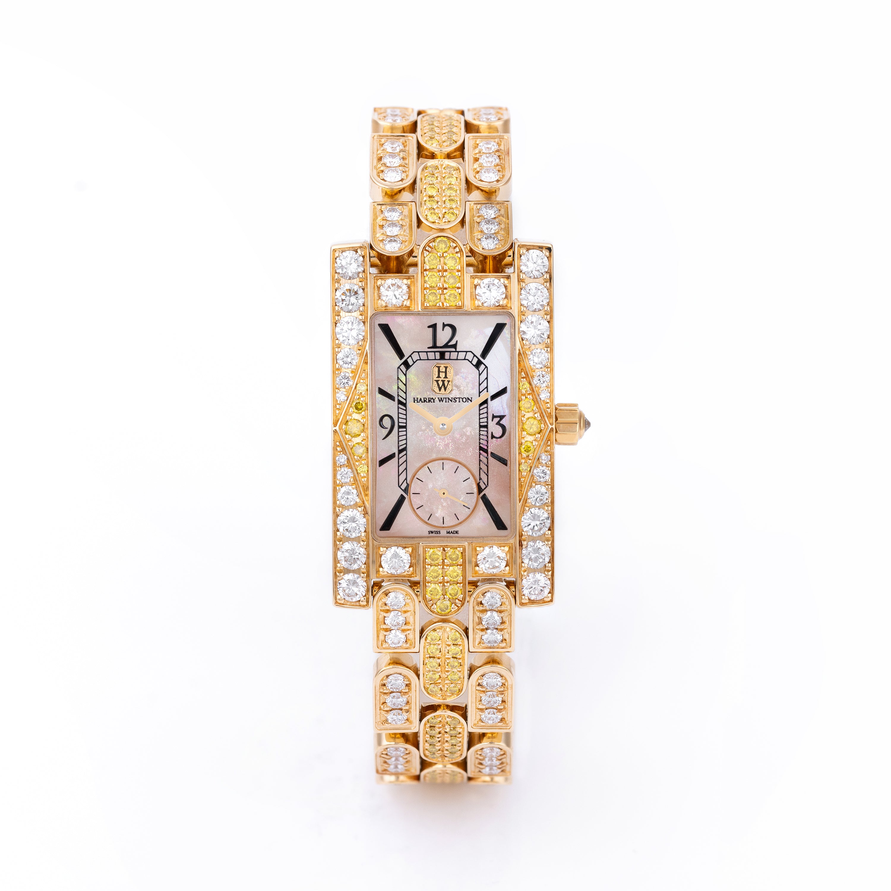 Harry Winston Avenue C | Mother of Pearl dial | Yellow & White Diamond Case, Bezel & Bracelet | 18k Yellow Gold