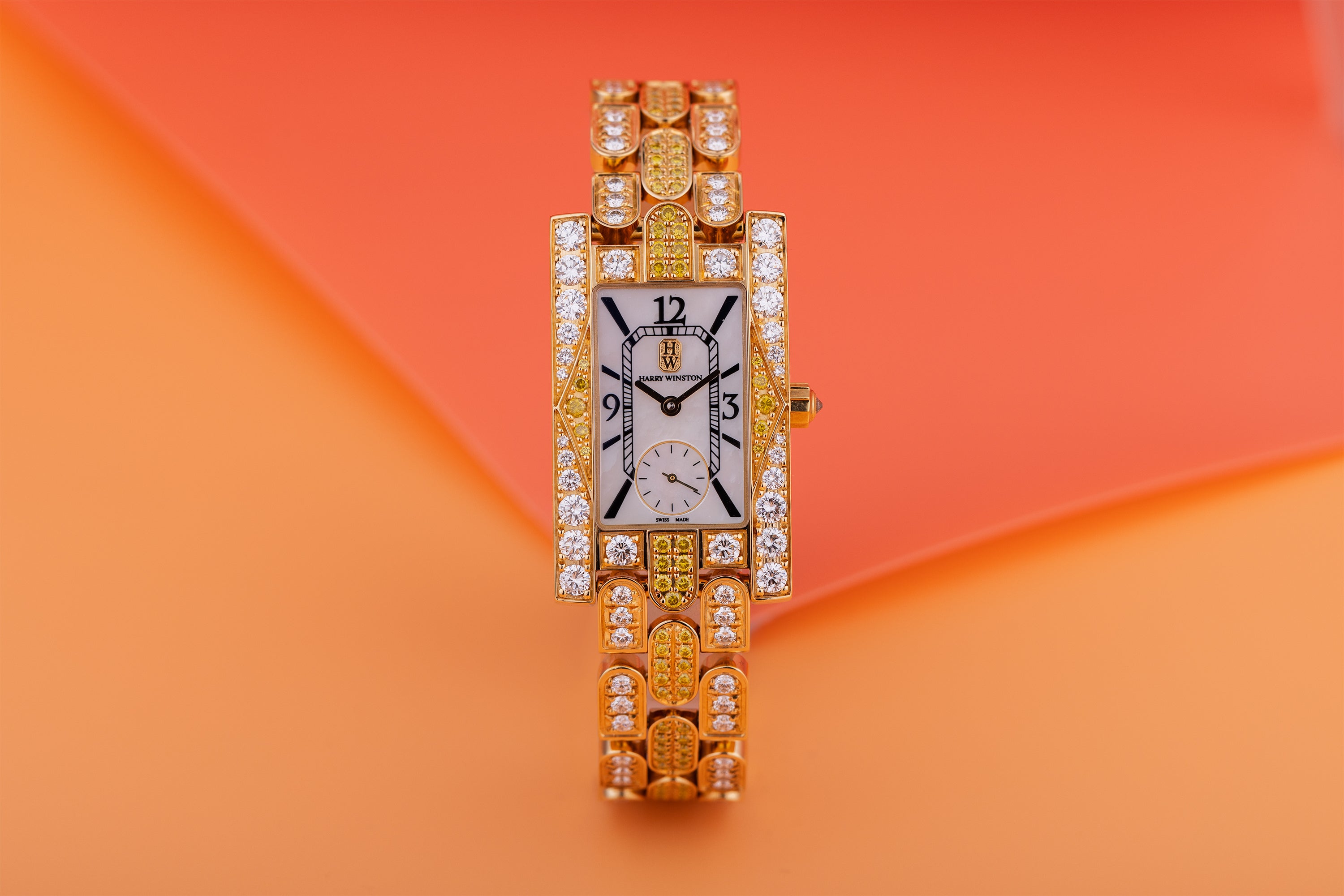 Harry Winston Avenue C | Mother of Pearl dial | Yellow & White Diamond Case, Bezel & Bracelet | 18k Yellow Gold