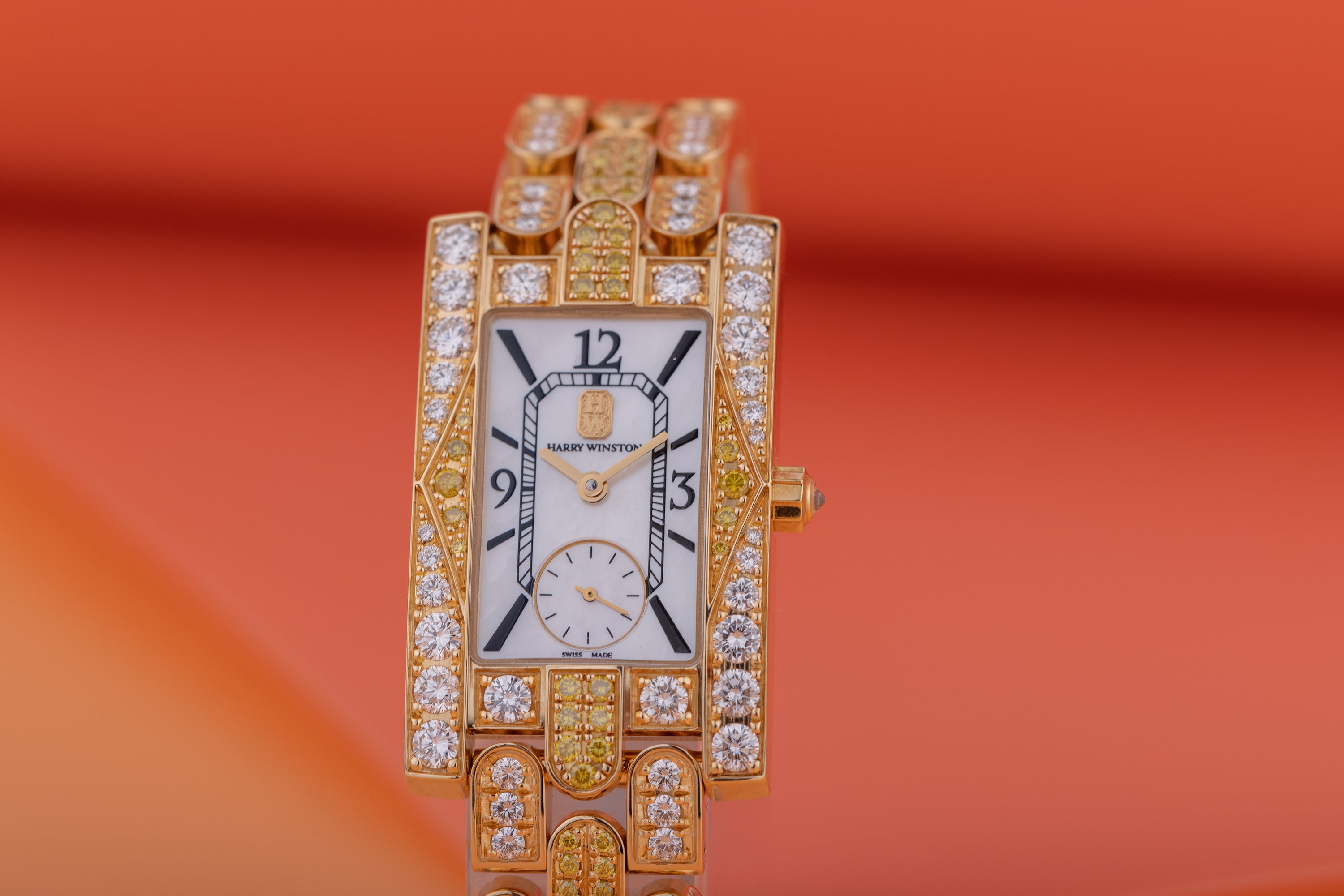Harry Winston Avenue C | Mother of Pearl dial | Yellow & White Diamond Case, Bezel & Bracelet | 18k Yellow Gold