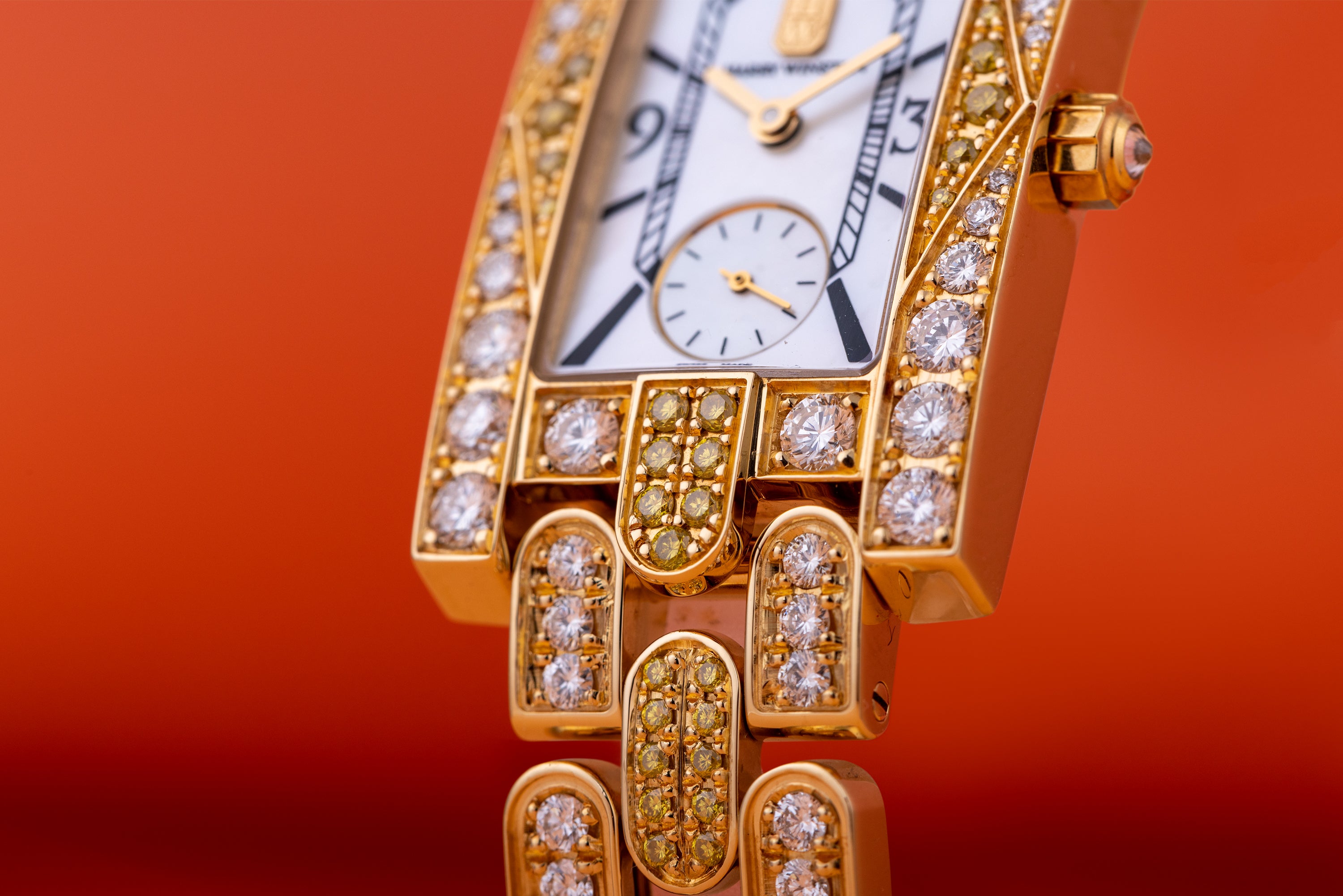 Harry Winston Avenue C | Mother of Pearl dial | Yellow & White Diamond Case, Bezel & Bracelet | 18k Yellow Gold
