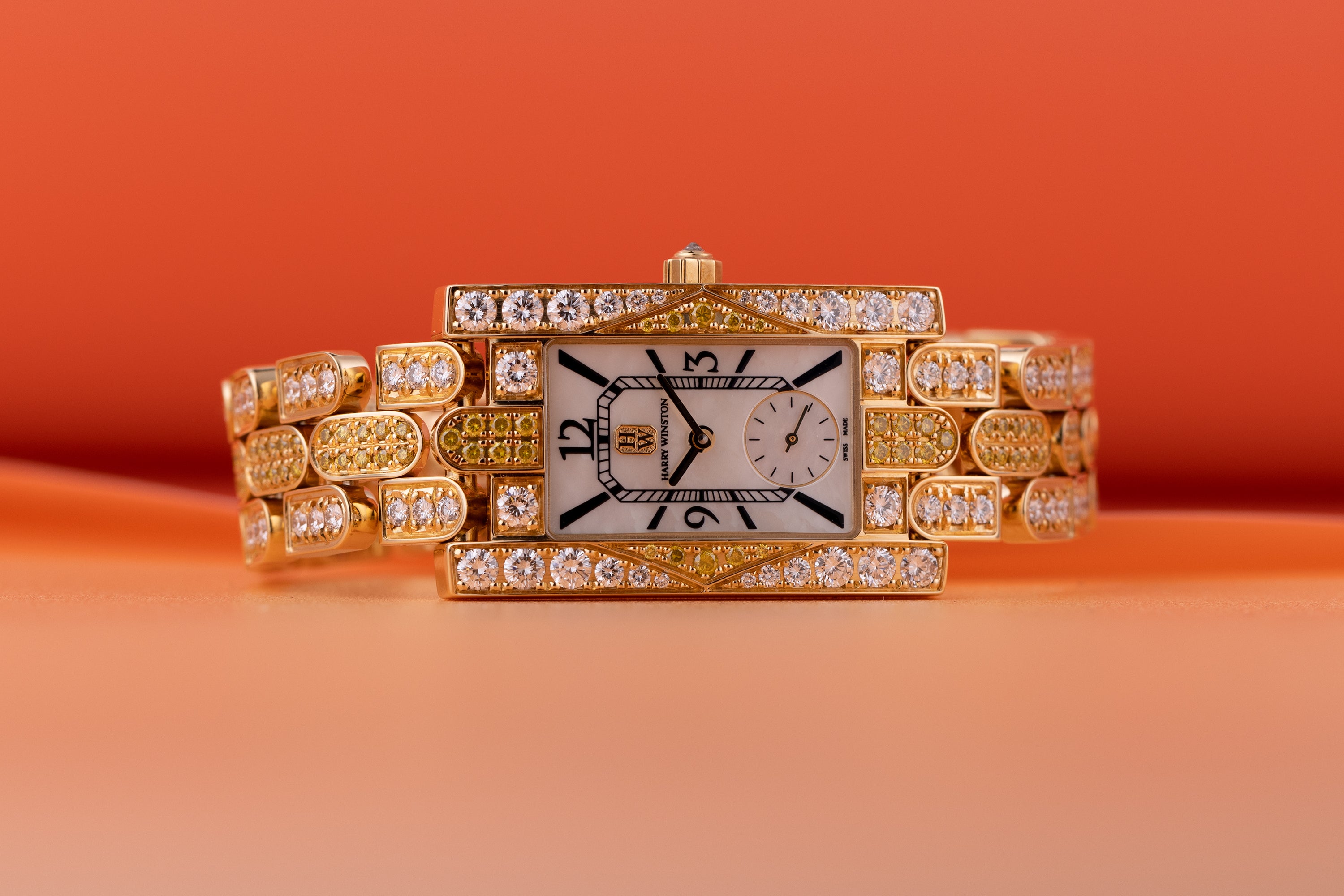 Harry Winston Avenue C | Mother of Pearl dial | Yellow & White Diamond Case, Bezel & Bracelet | 18k Yellow Gold