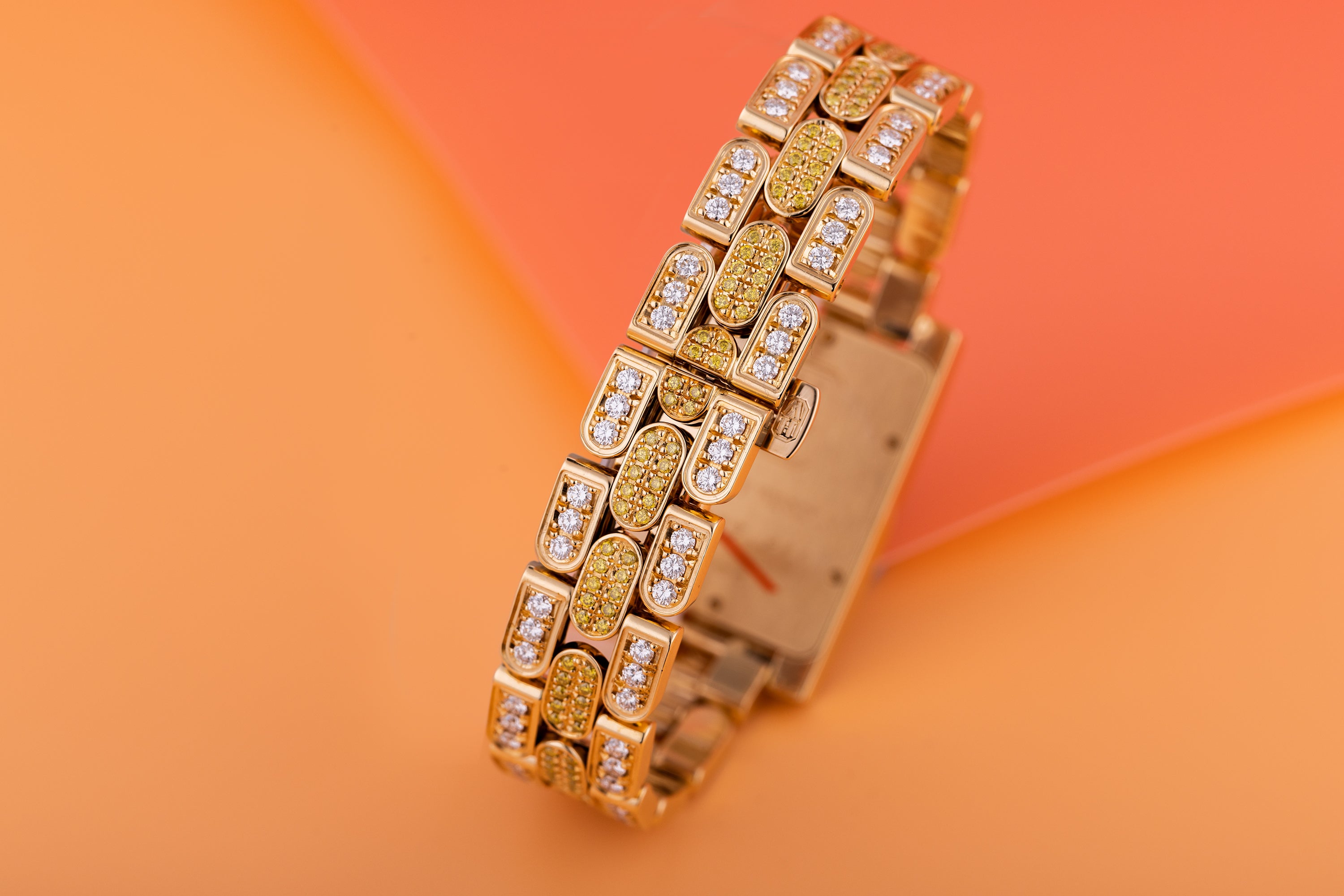 Harry Winston Avenue C | Mother of Pearl dial | Yellow & White Diamond Case, Bezel & Bracelet | 18k Yellow Gold