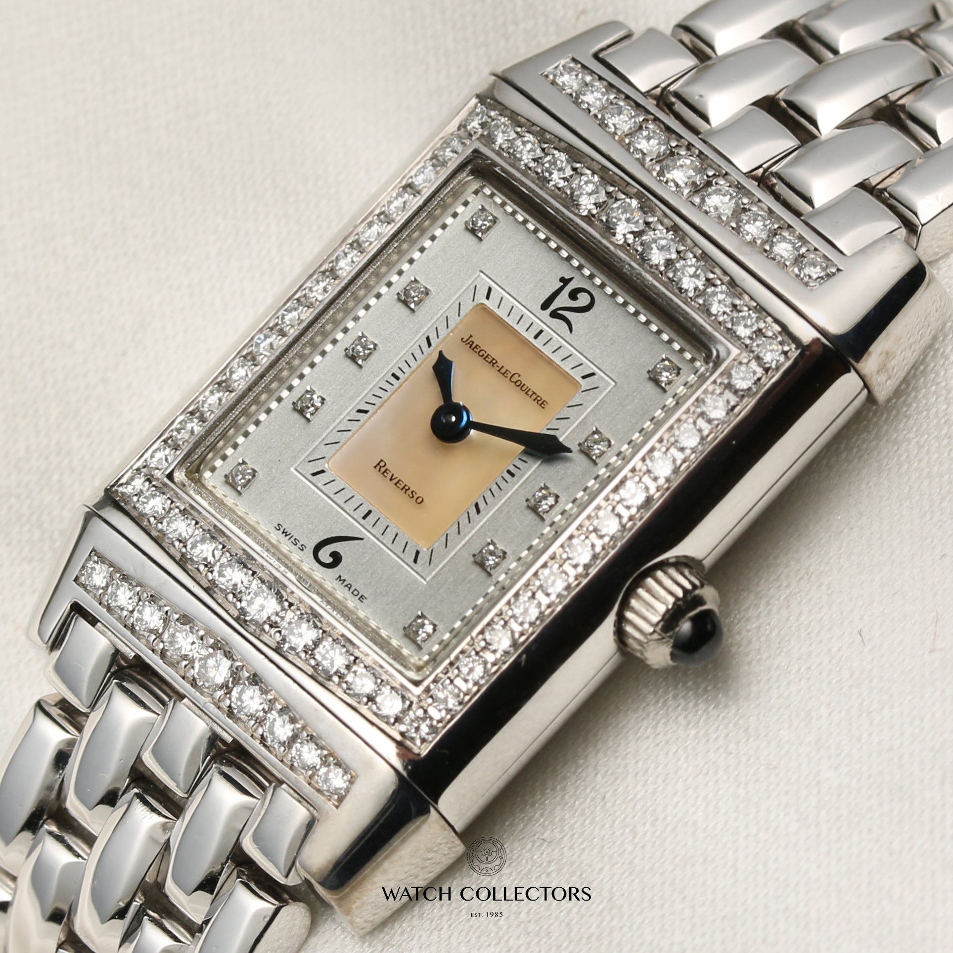 Jaeger Le-Coultre Reverso 18K White Gold Diamond MOP Second Hand Watch Collectors 4