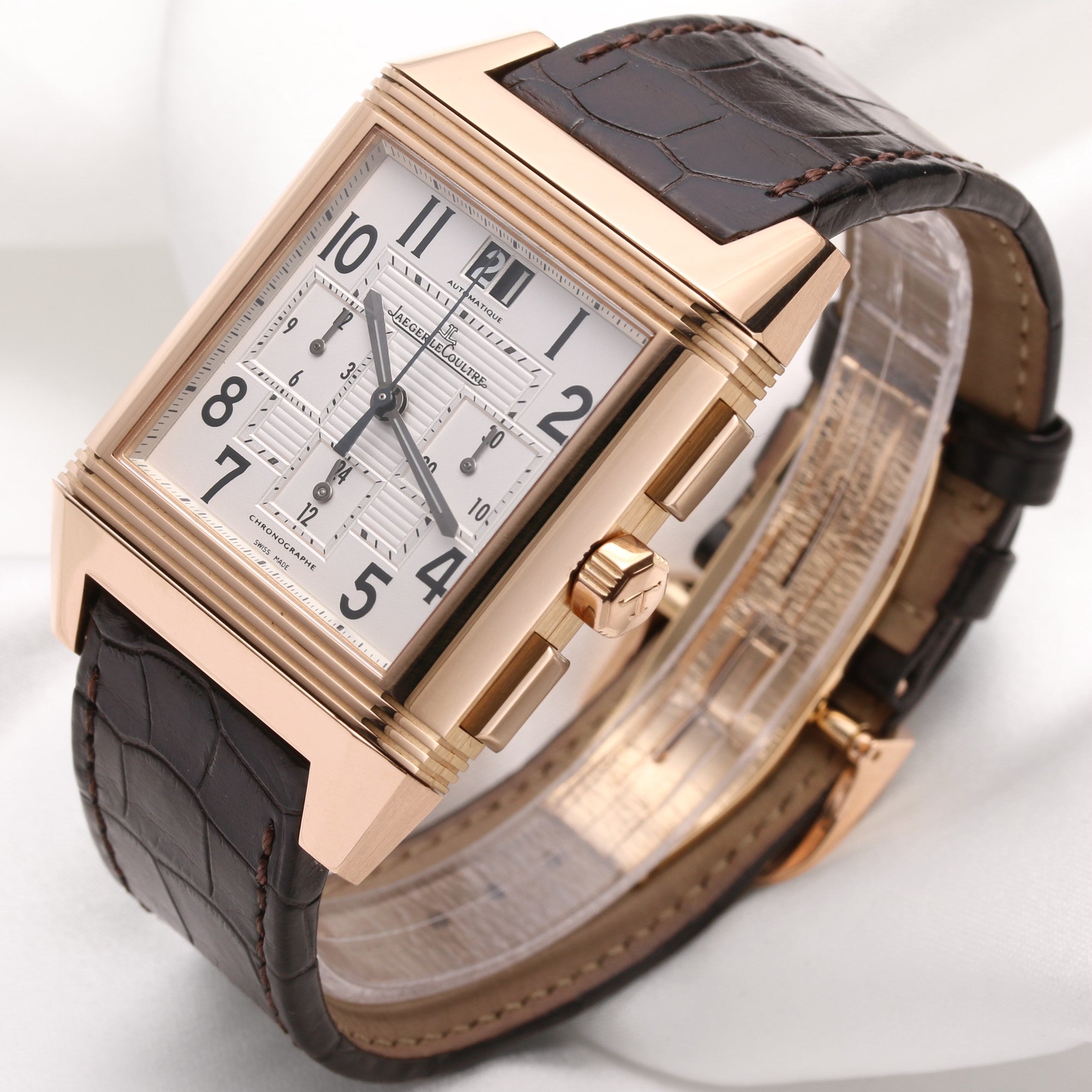 Jaeger-LeCoultre Reverso Squadra Chronograph 18K Rose Gold Second Hand Watch Collectors 3