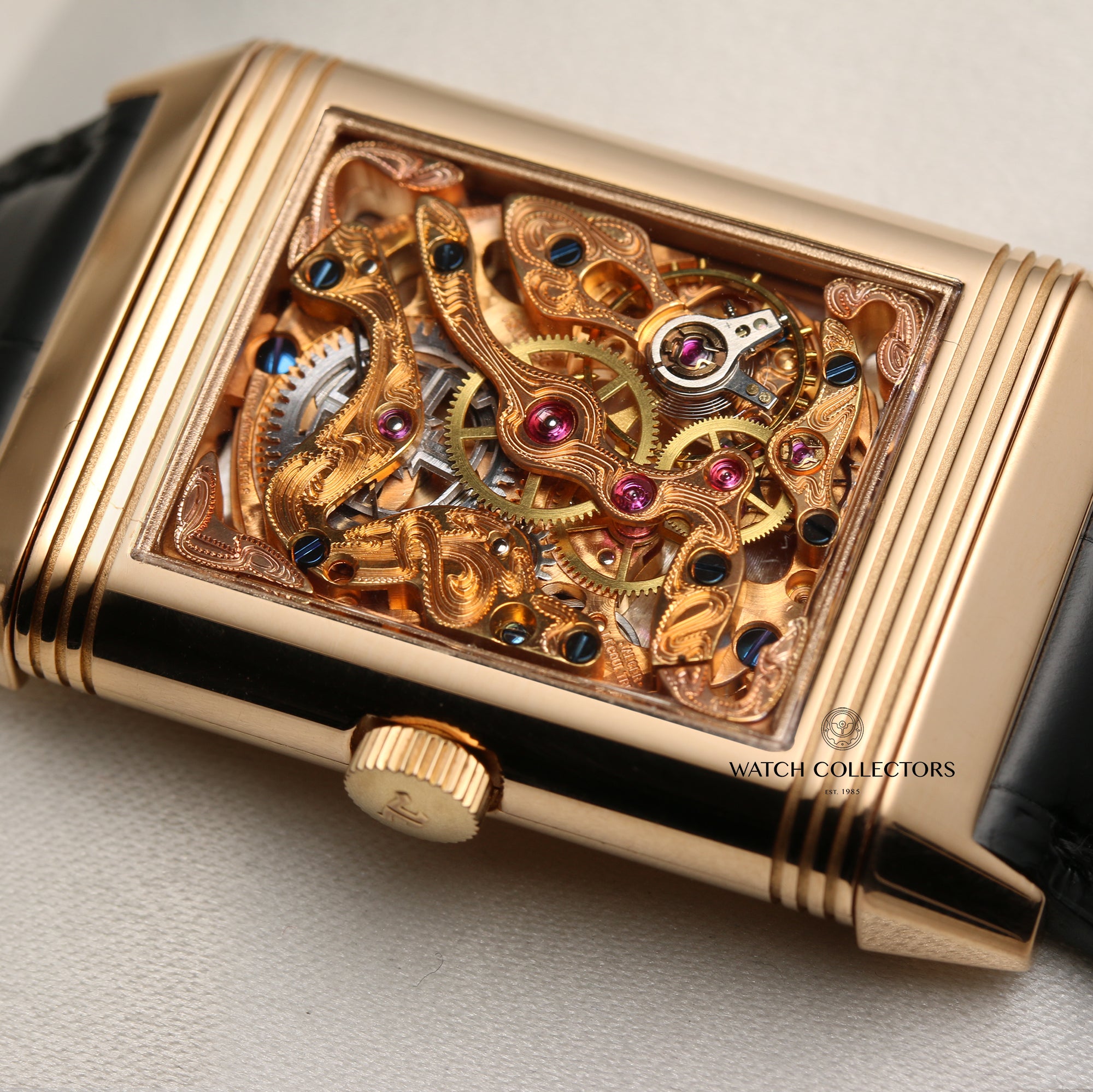Jaeger Reverso 18K Rose Gold Skeleton Second Hand Watch Collectors 2