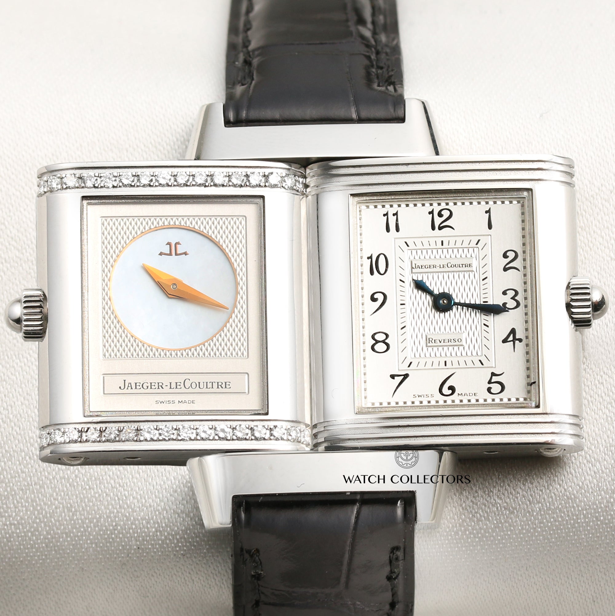 Jaeger Reverso Stainless Steel Diamond Bezel Second Hand Watch Collectors 2