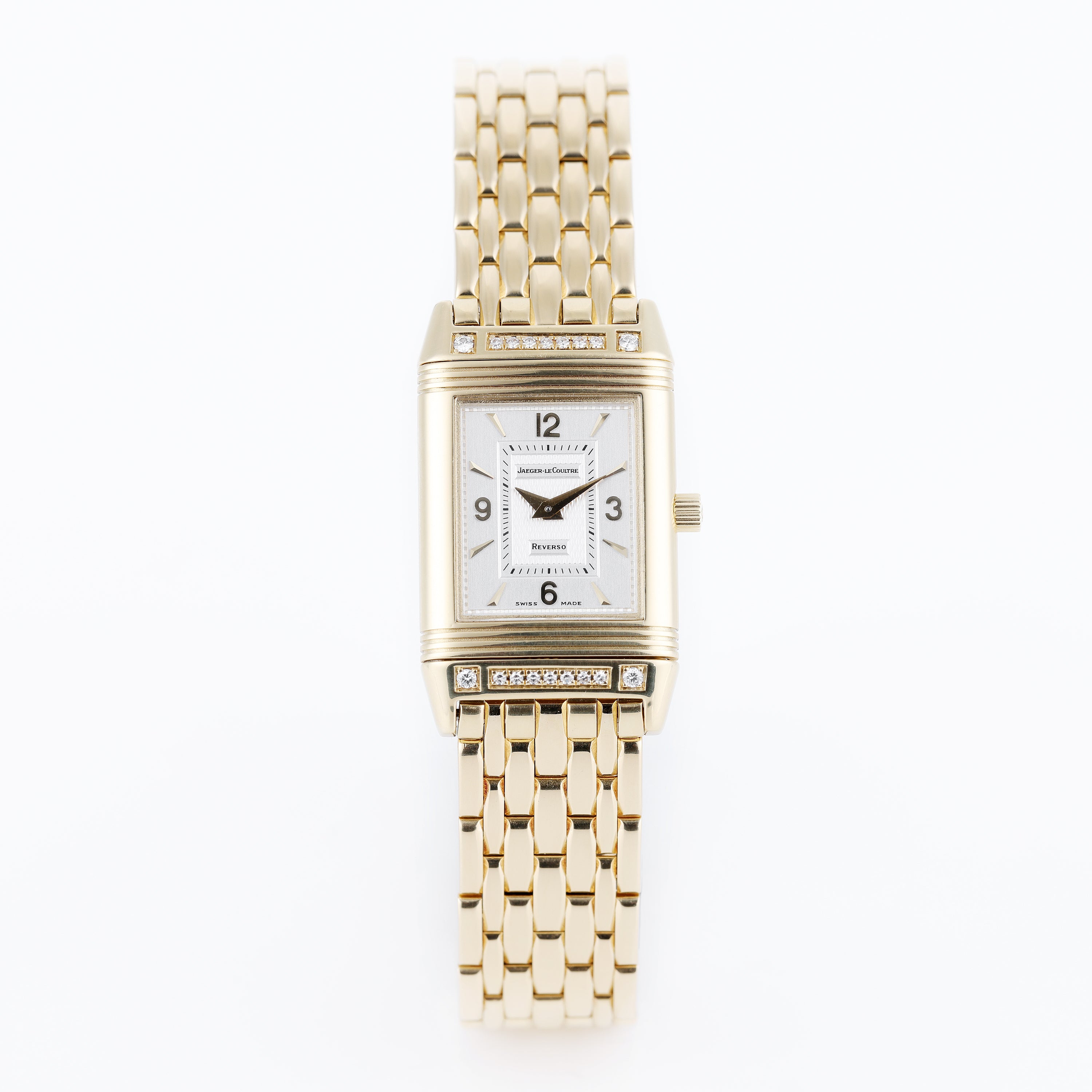 Jaeger-LeCoultre Reverso 19mm | REF. 260.1.86 | Silver dial | Diamond Bezel | 18k Yellow Gold