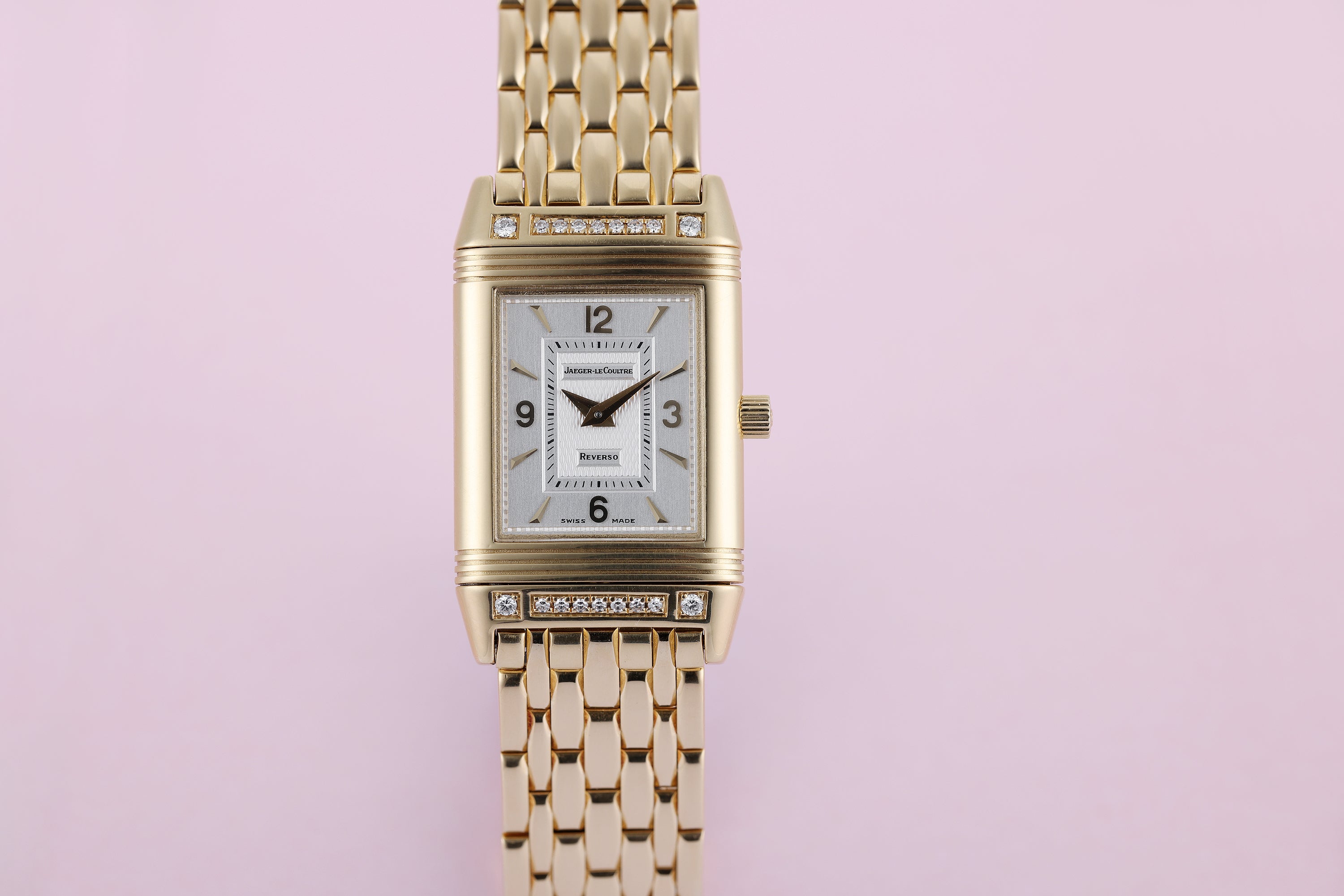 Jaeger-LeCoultre Reverso 19mm | REF. 260.1.86 | Silver dial | Diamond Bezel | 18k Yellow Gold