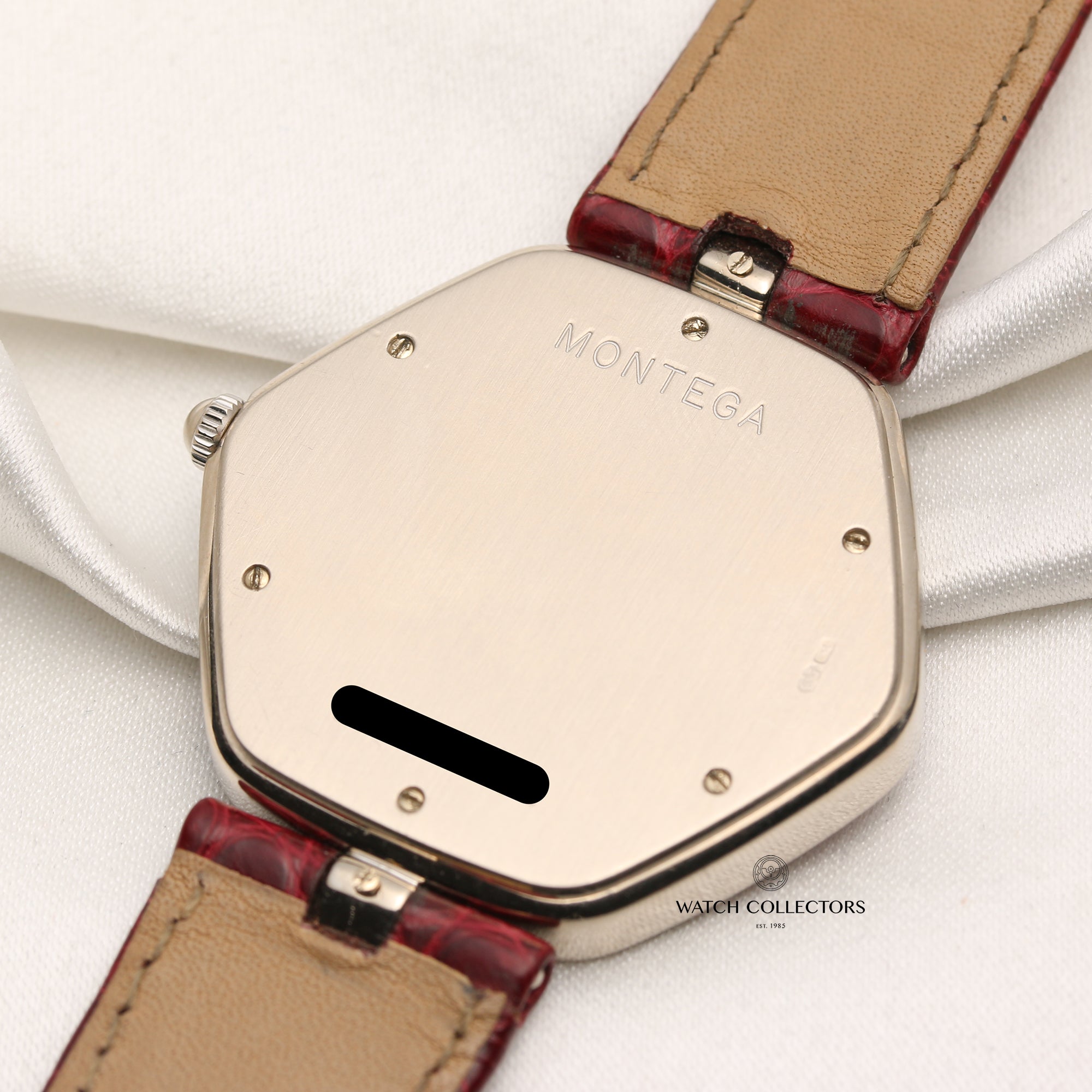 Montega 18K White Gold Ruby Bezel Pave Dial Second Hand Watch Collectors 7