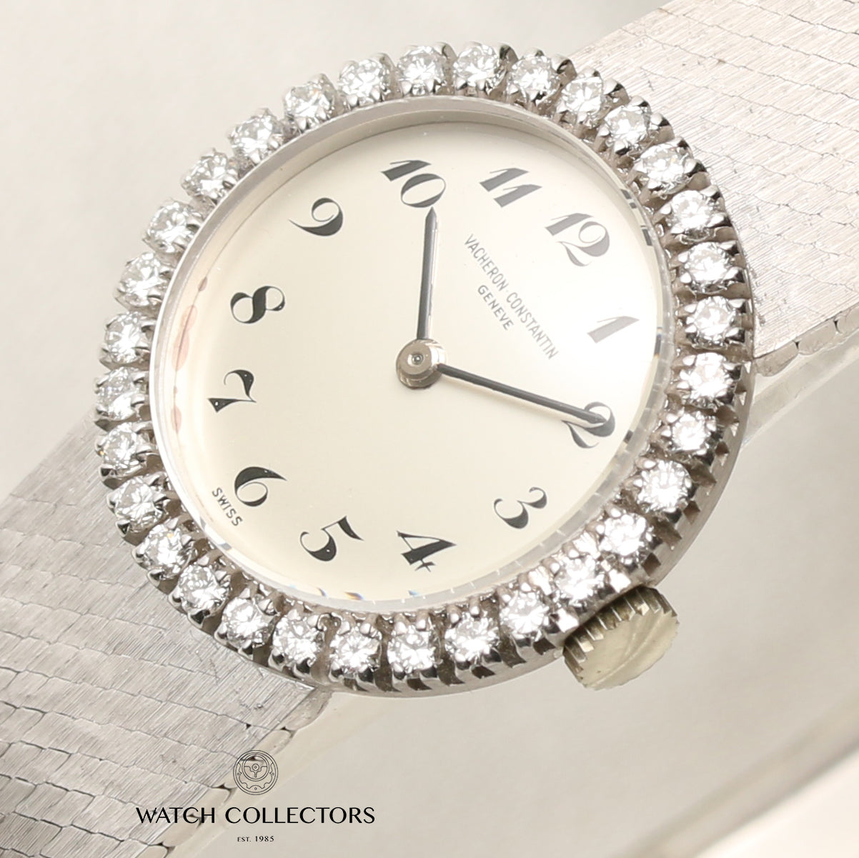 New Old Stock 2 Vacheron Constantin 18K White Gold Diamond Bezel Second Hand Watch Collectors 4