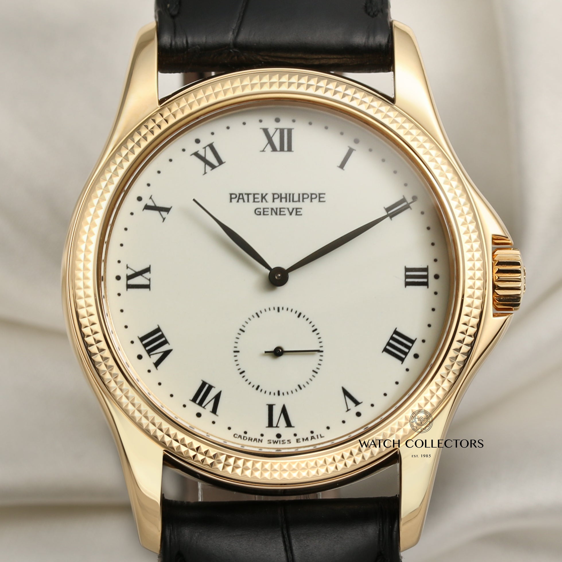 Patek Philippe 18K Yellow Gold Calatrava Hobnail Bezel Second Hand Watch Collectors 2