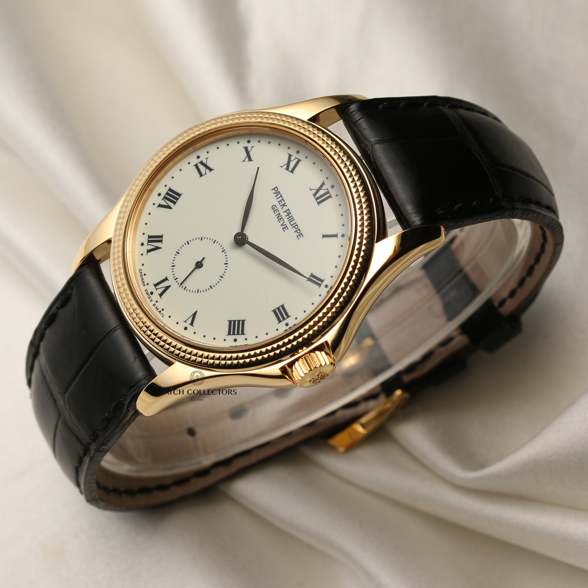 Patek Philippe 18K Yellow Gold Calatrava Hobnail Bezel Second Hand Watch Collectors 3