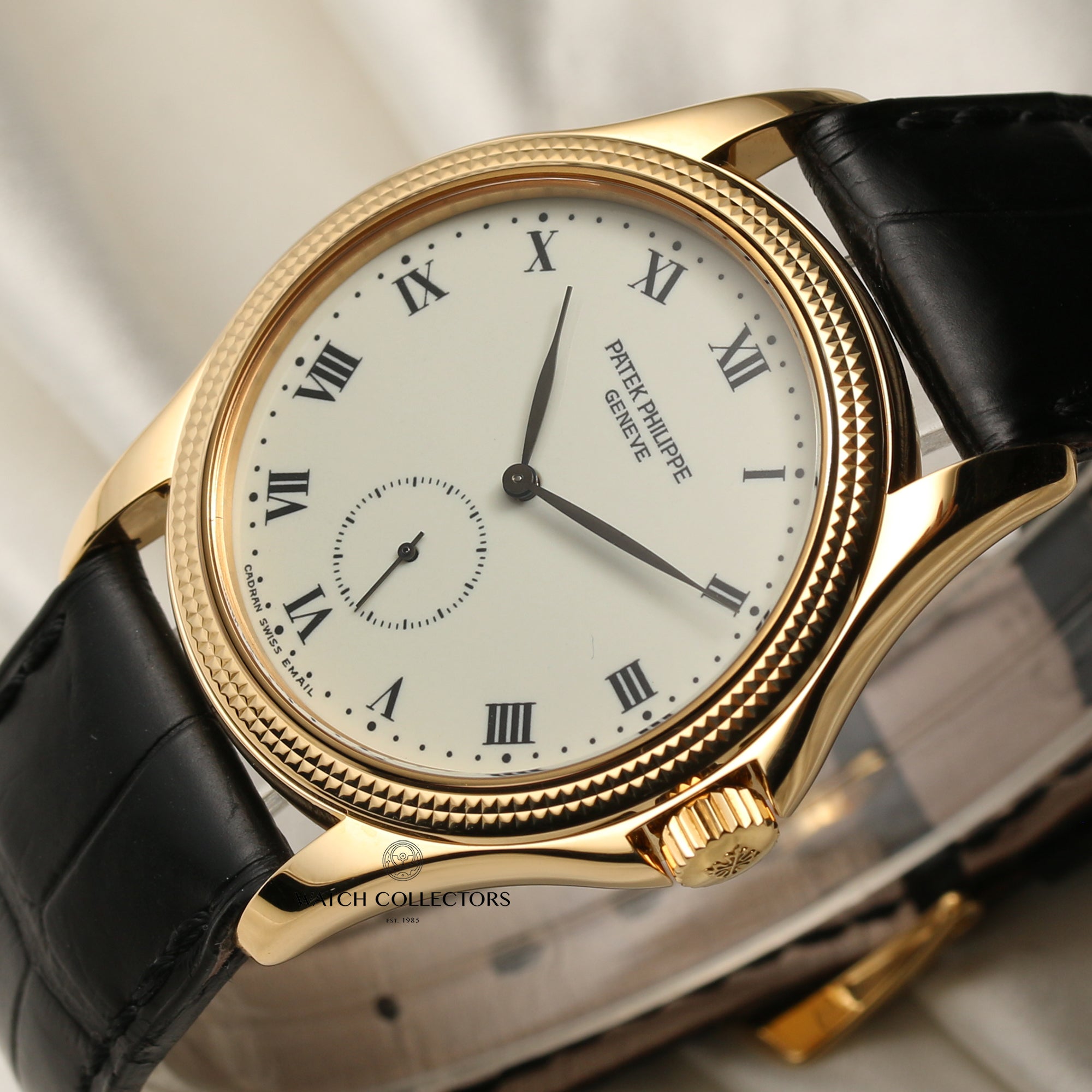 Patek Philippe 18K Yellow Gold Calatrava Hobnail Bezel Second Hand Watch Collectors 4