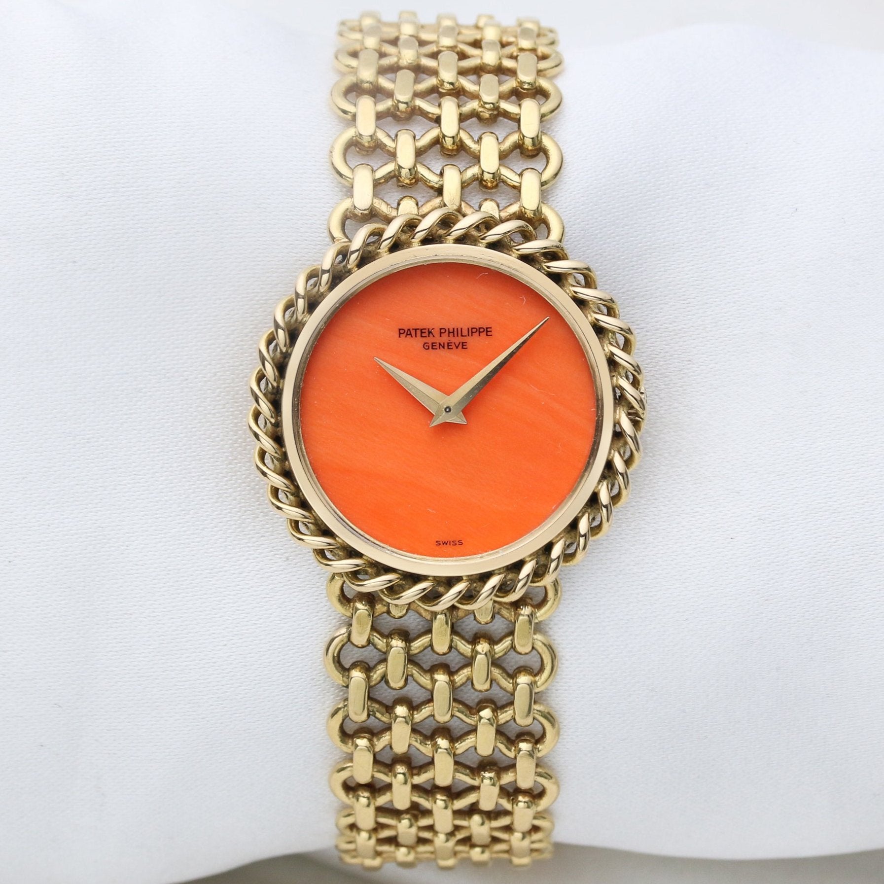 Patek Philippe 18K Yellow Gold Coral Dial Second Hand Watch Collectors 1