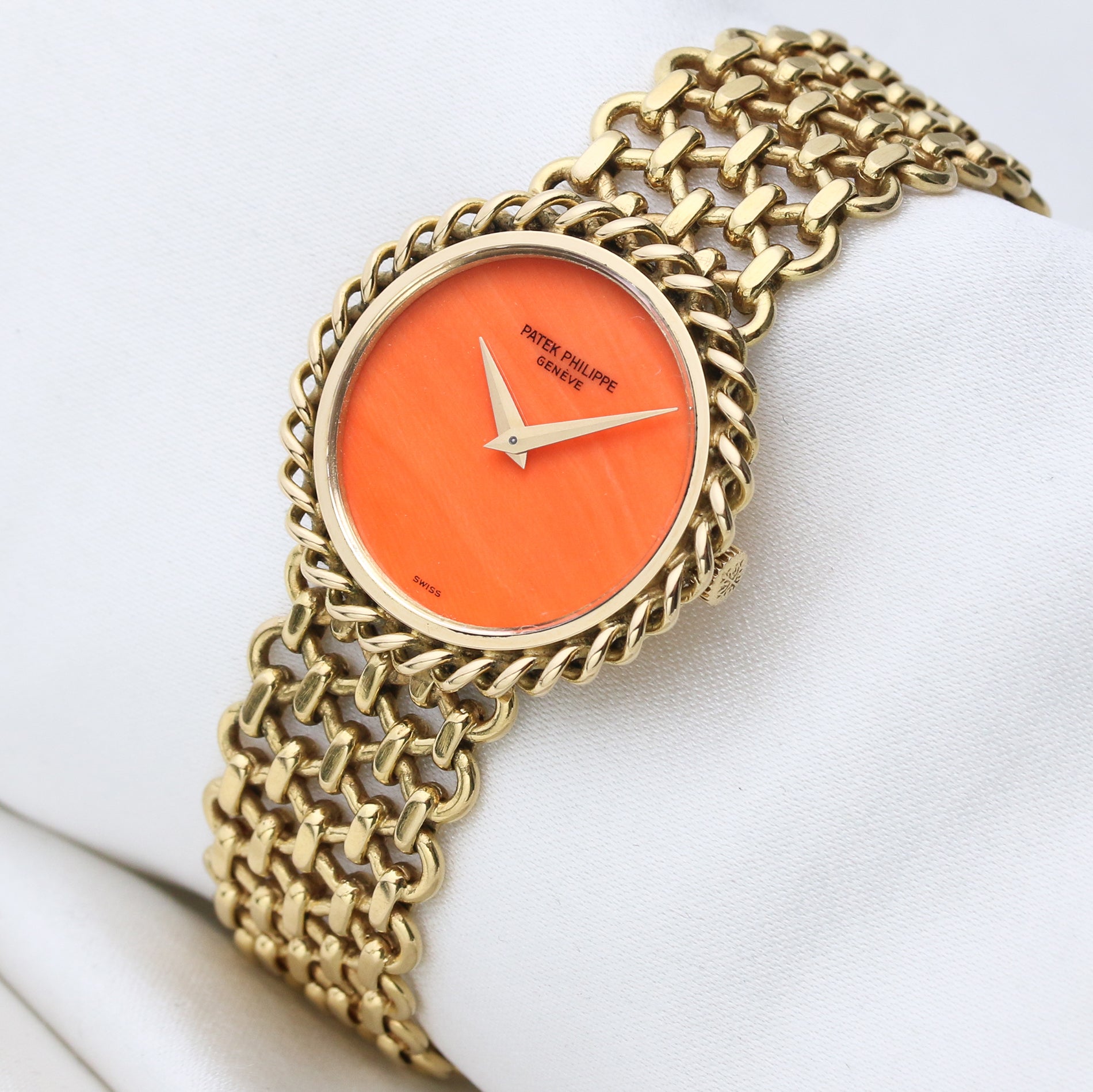 Patek Philippe 18K Yellow Gold Coral Dial Second Hand Watch Collectors 3