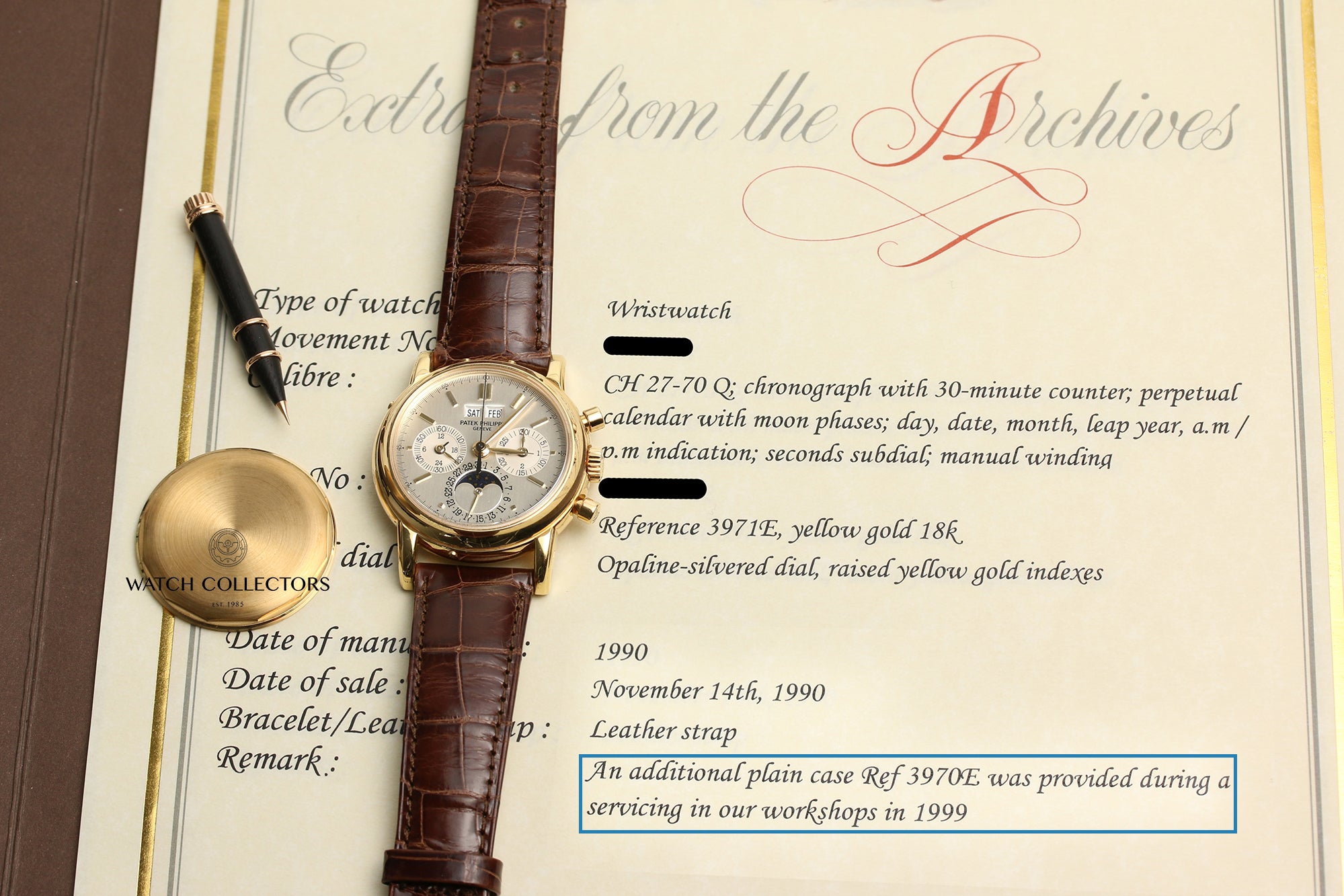 Patek Philippe 3971 18K Yellow Gold Second Hand Watch Collectors 1