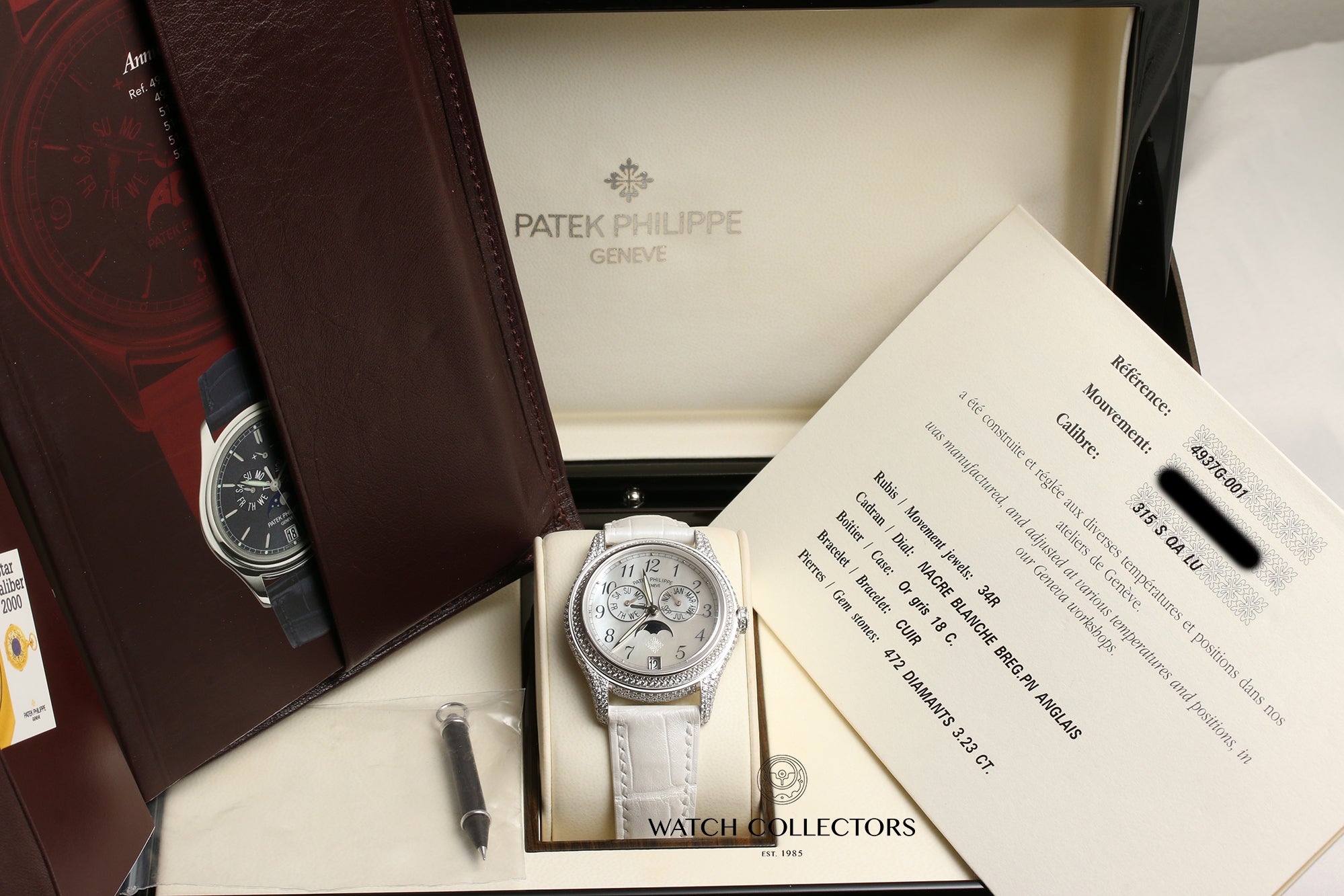 Patek-Philippe-Annual-Calendar-4937G-18K-White-Gold-Mother-of-Pearl-Dial-Factory-Diamond-Bezel-Case-Second-Hand-Watch-Collectors-11