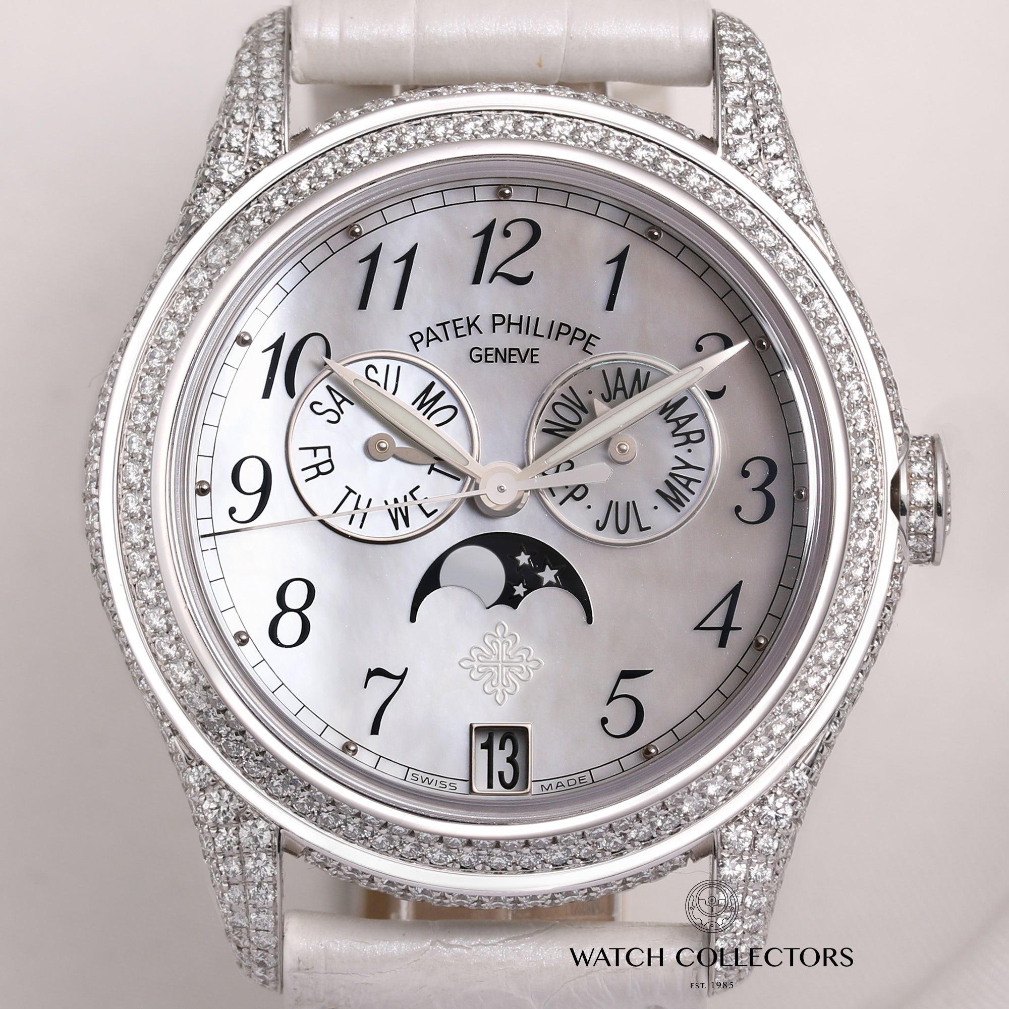 Patek-Philippe-Annual-Calendar-4937G-18K-White-Gold-Mother-of-Pearl-Dial-Factory-Diamond-Bezel-Case-Second-Hand-Watch-Collectors-2