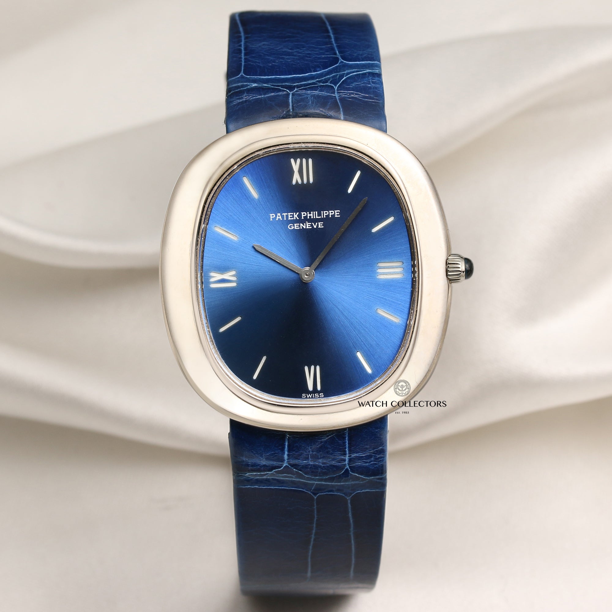 Patek Philippe Ellipse 18K White Gold Blue Dial Second Hand Watch Collectors 1