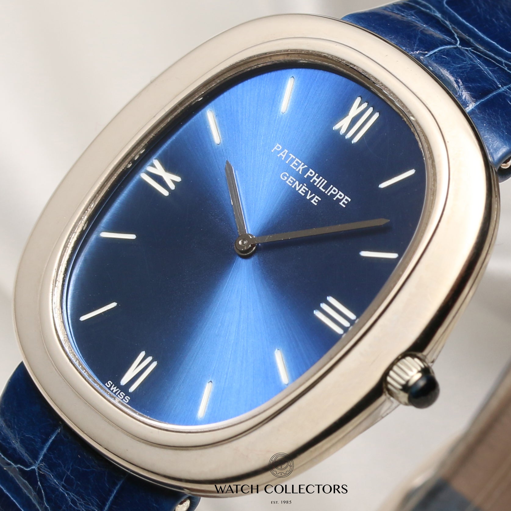 Patek Philippe Ellipse 18K White Gold Blue Dial Second Hand Watch Collectors 4
