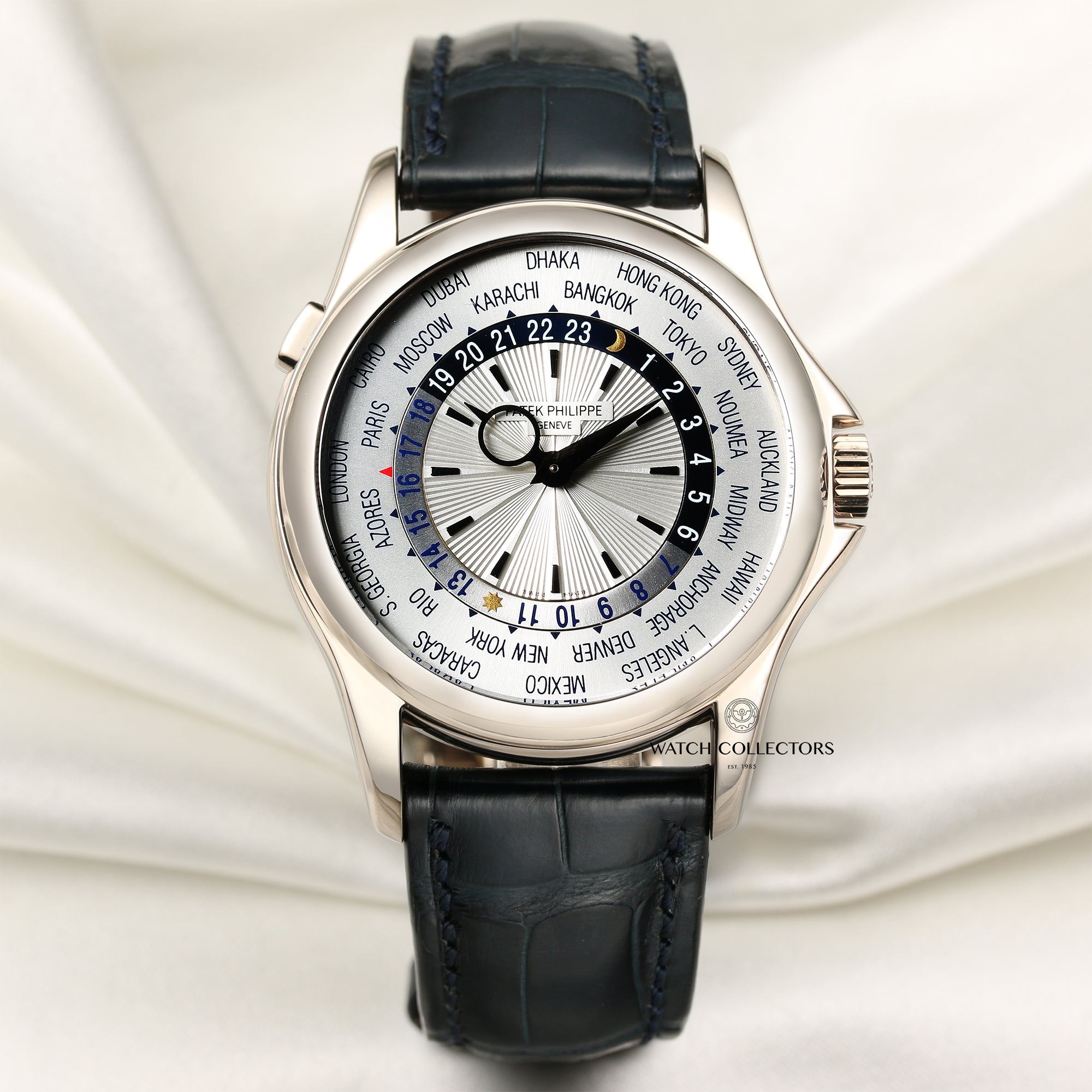 Patek Philippe World Time 18K White Gold Second Hand Watch Collectors 1