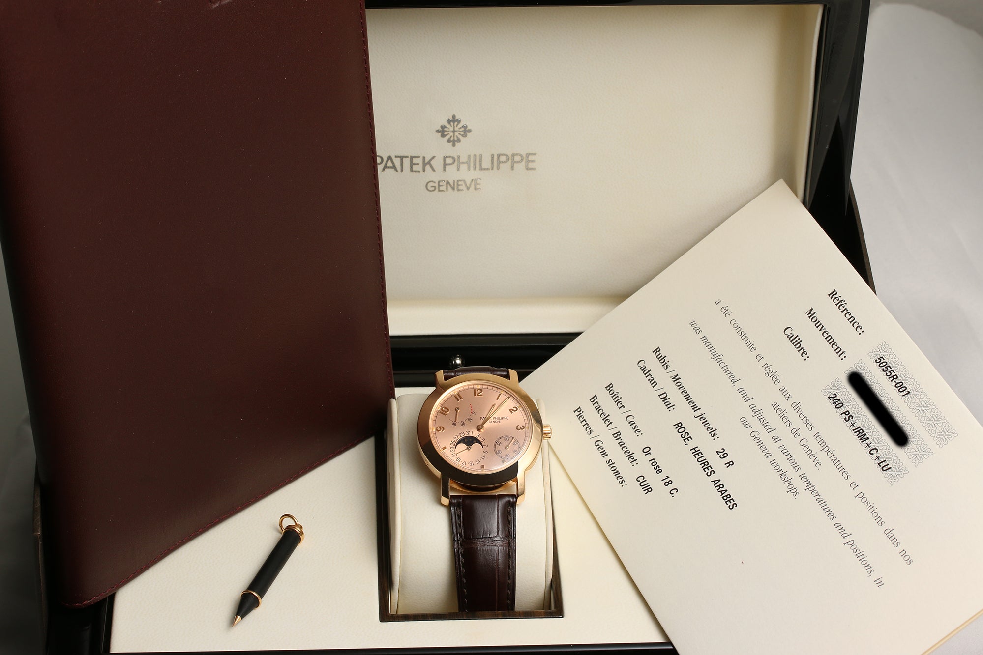 Patek Phillipe Moonphase Power Reserve 5055R 18K Rose Gold Second Hand Watch Collectors 11