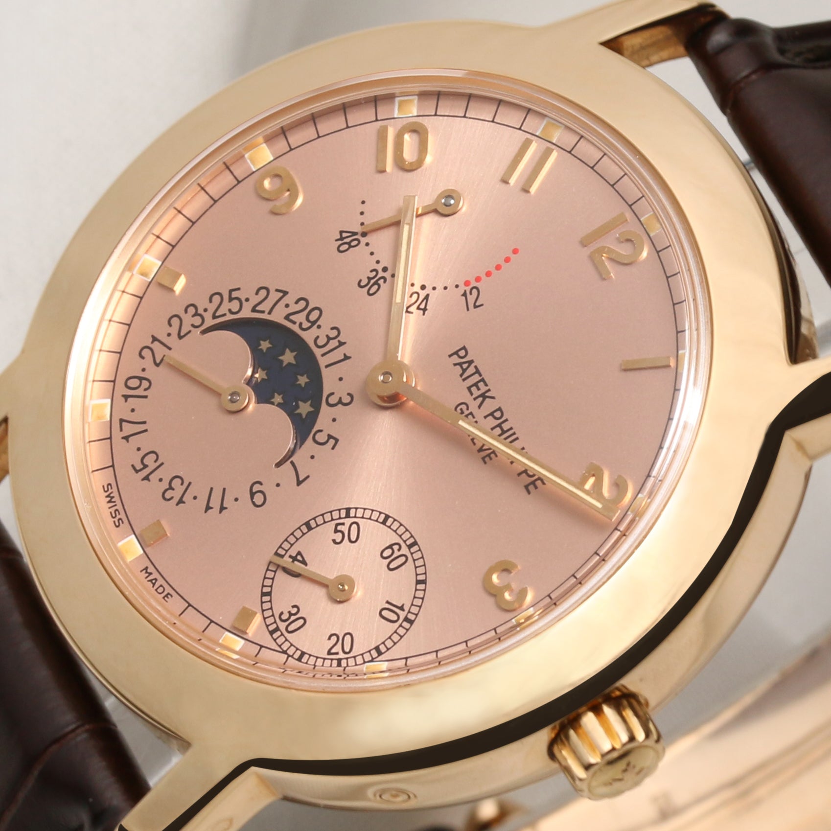 Patek Phillipe Moonphase Power Reserve 5055R 18K Rose Gold Second Hand Watch Collectors 4