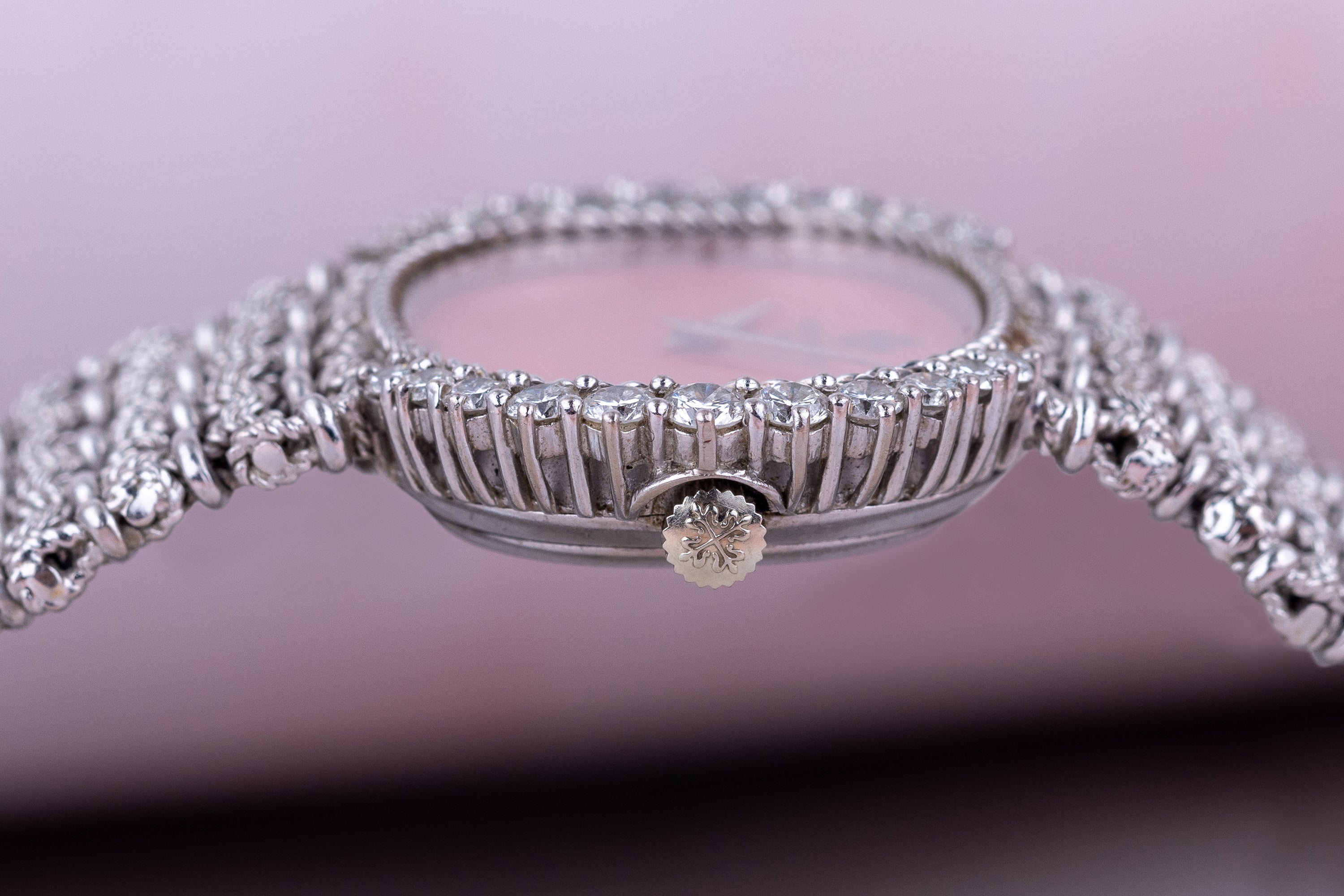 Rare Patek Philippe Ladies Wristwatch | Coral Dial | Diamond Bezel | Circa 1980s | 18k White Gold